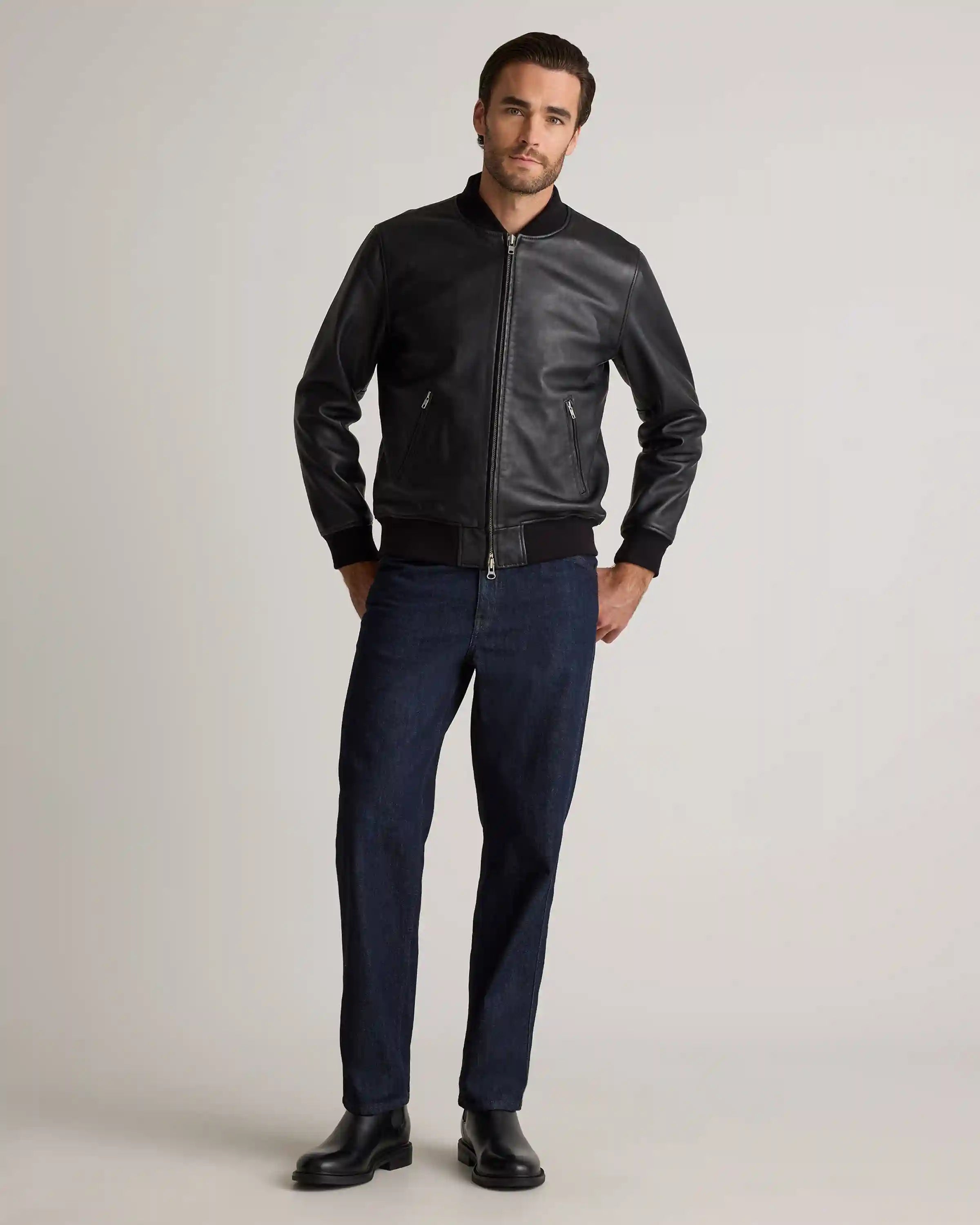 100% Washed Leather Bomber Jacket