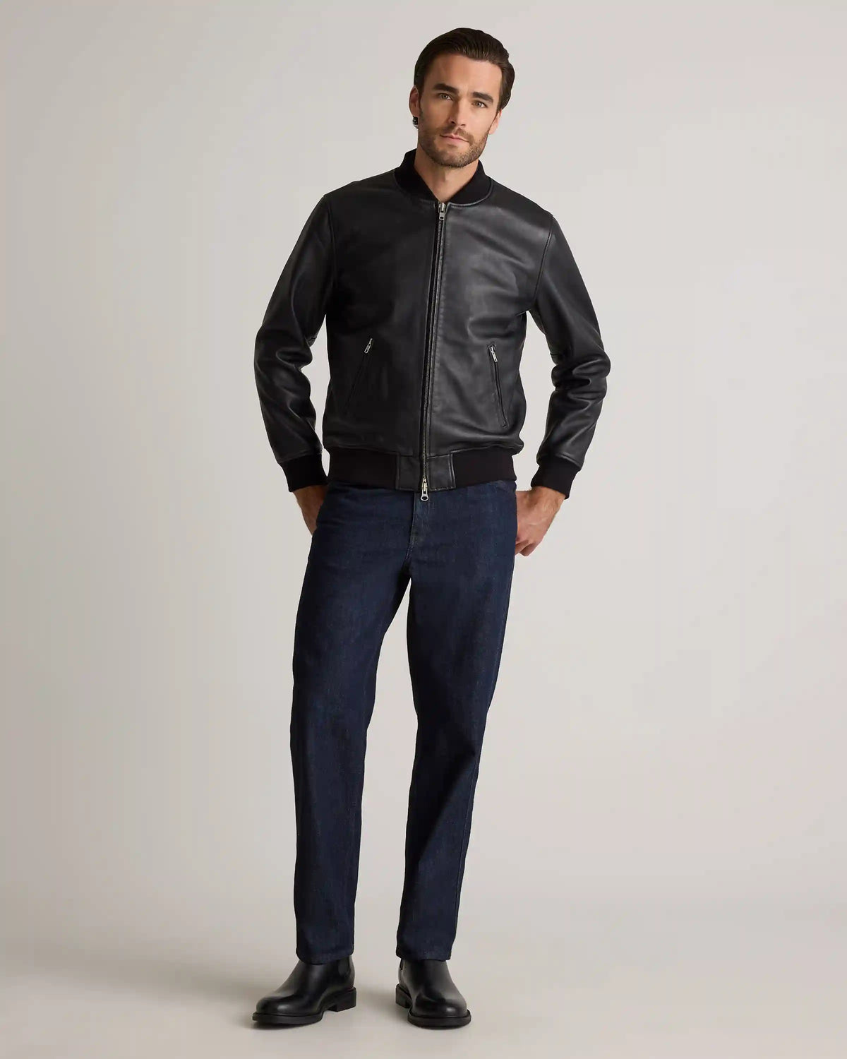 100% Washed Leather Bomber Jacket