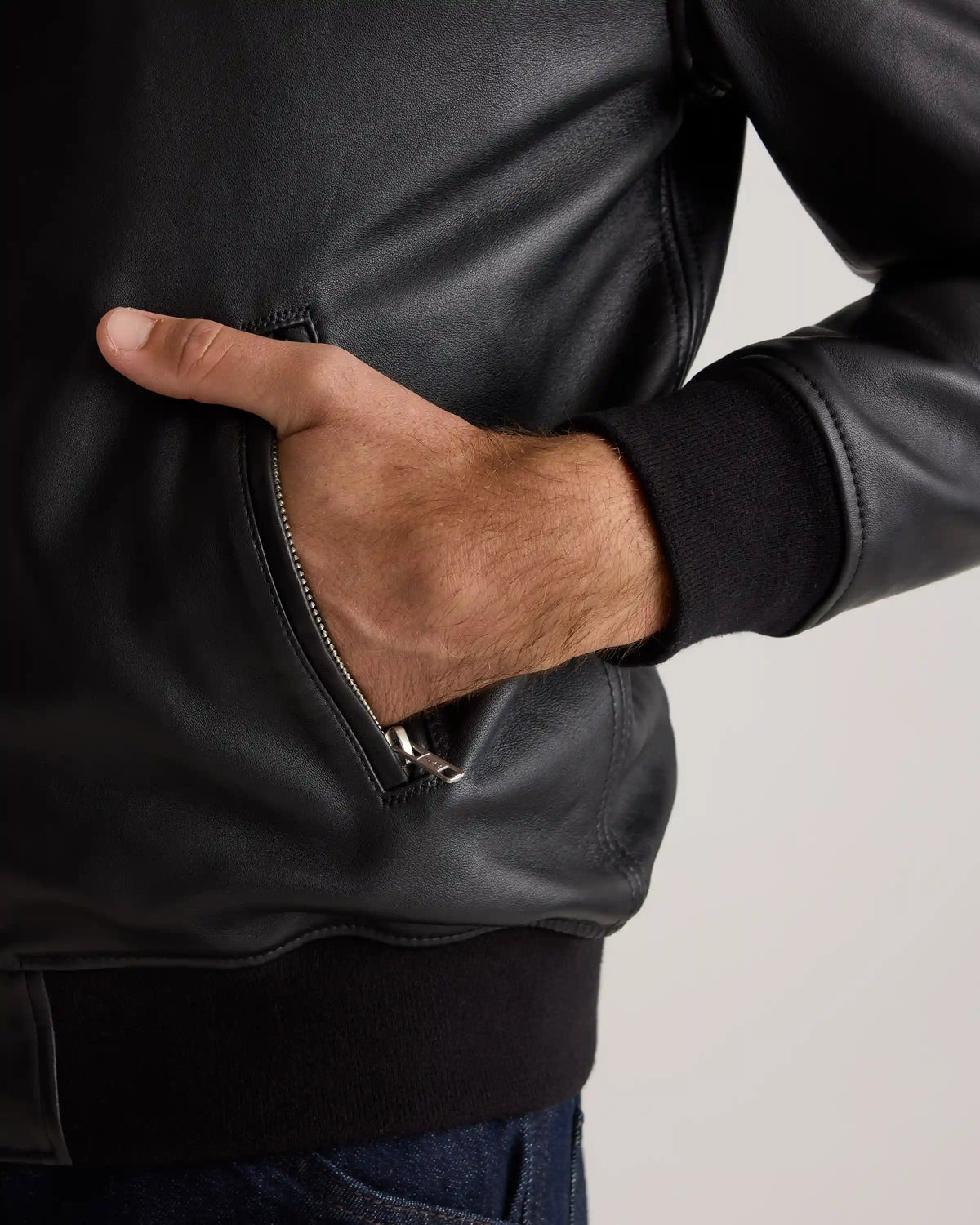 100% Washed Leather Bomber Jacket