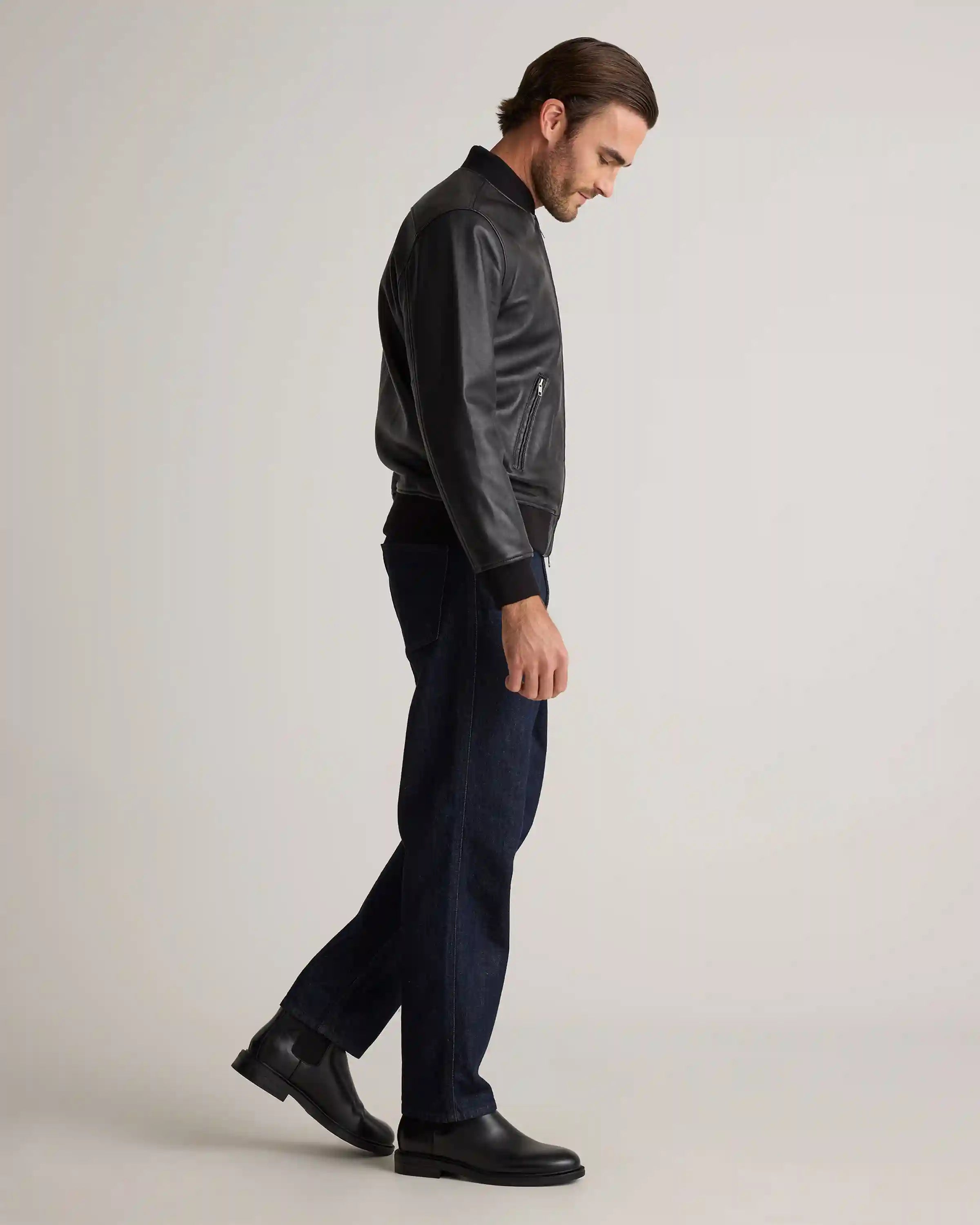 100% Washed Leather Bomber Jacket