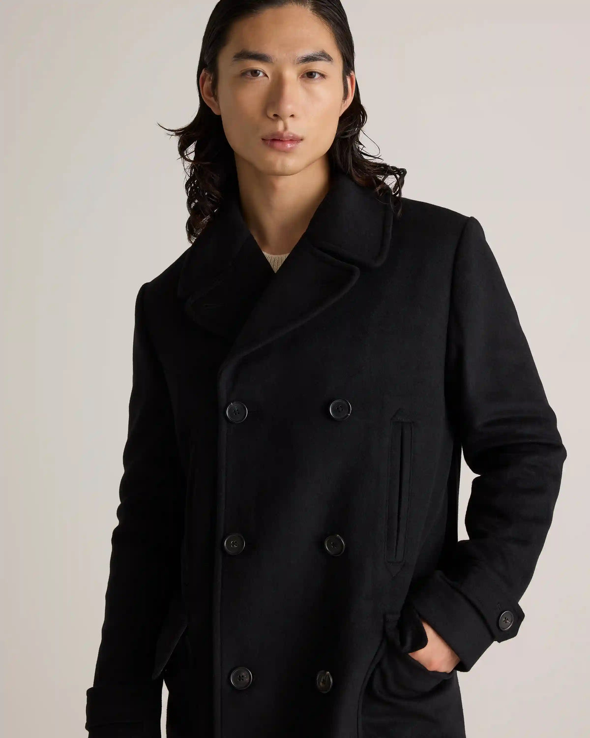 Italian Wool Double-Breasted Officer Topcoat
