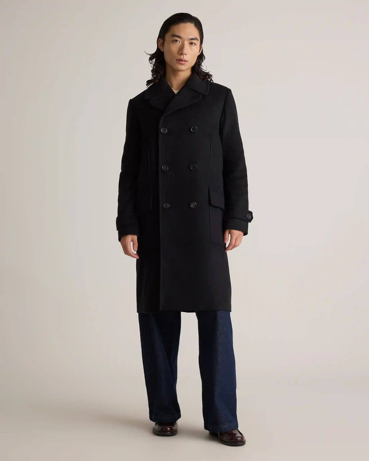 Italian Wool Double-Breasted Officer Topcoat