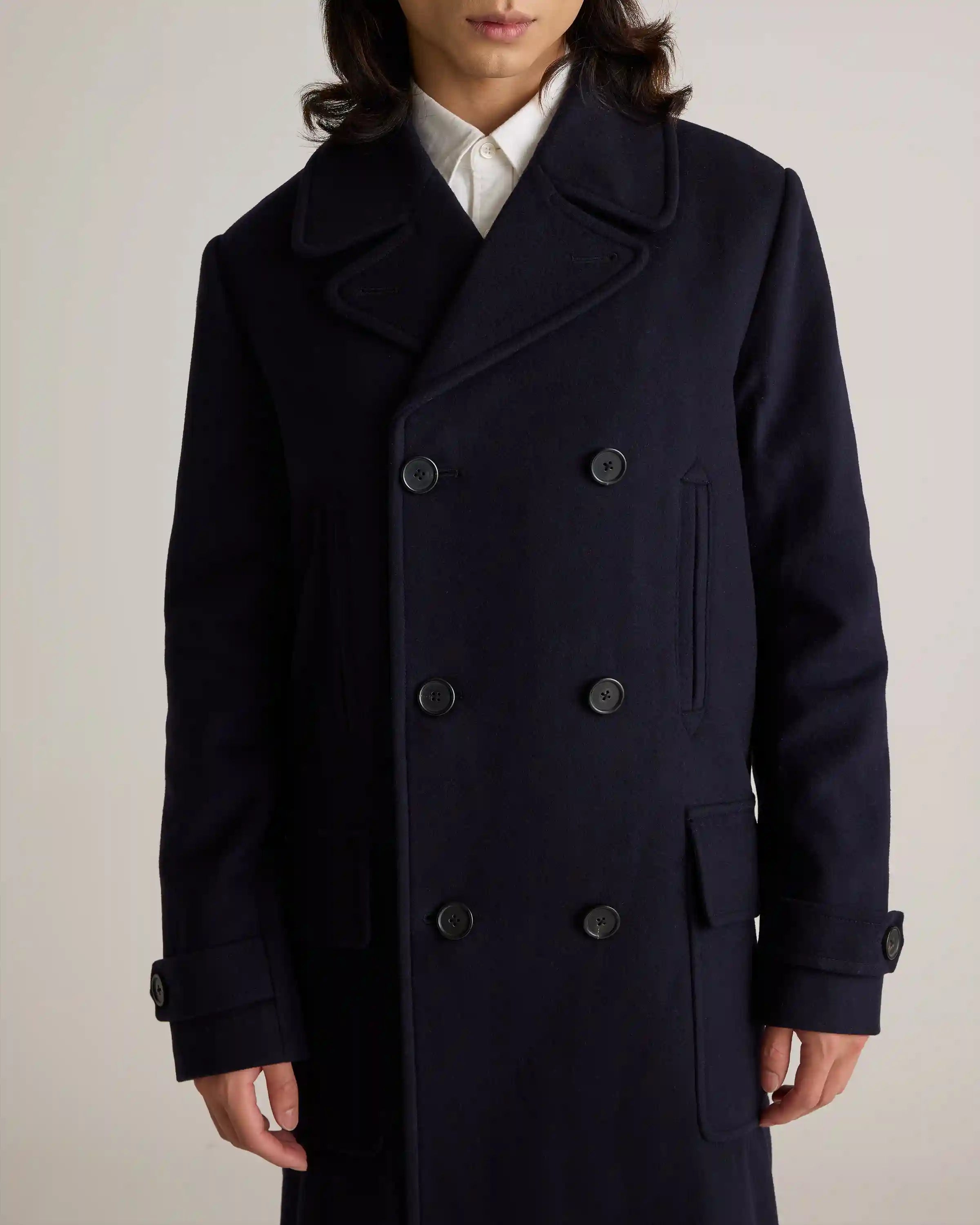 Italian Wool Double-Breasted Officer Topcoat