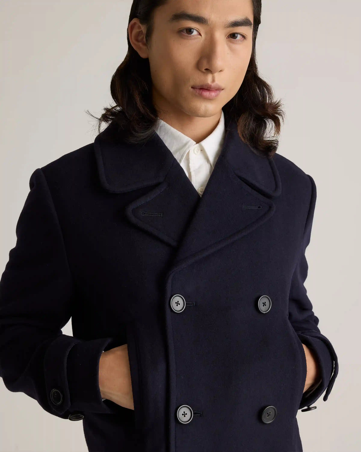 Italian Wool Double-Breasted Officer Topcoat