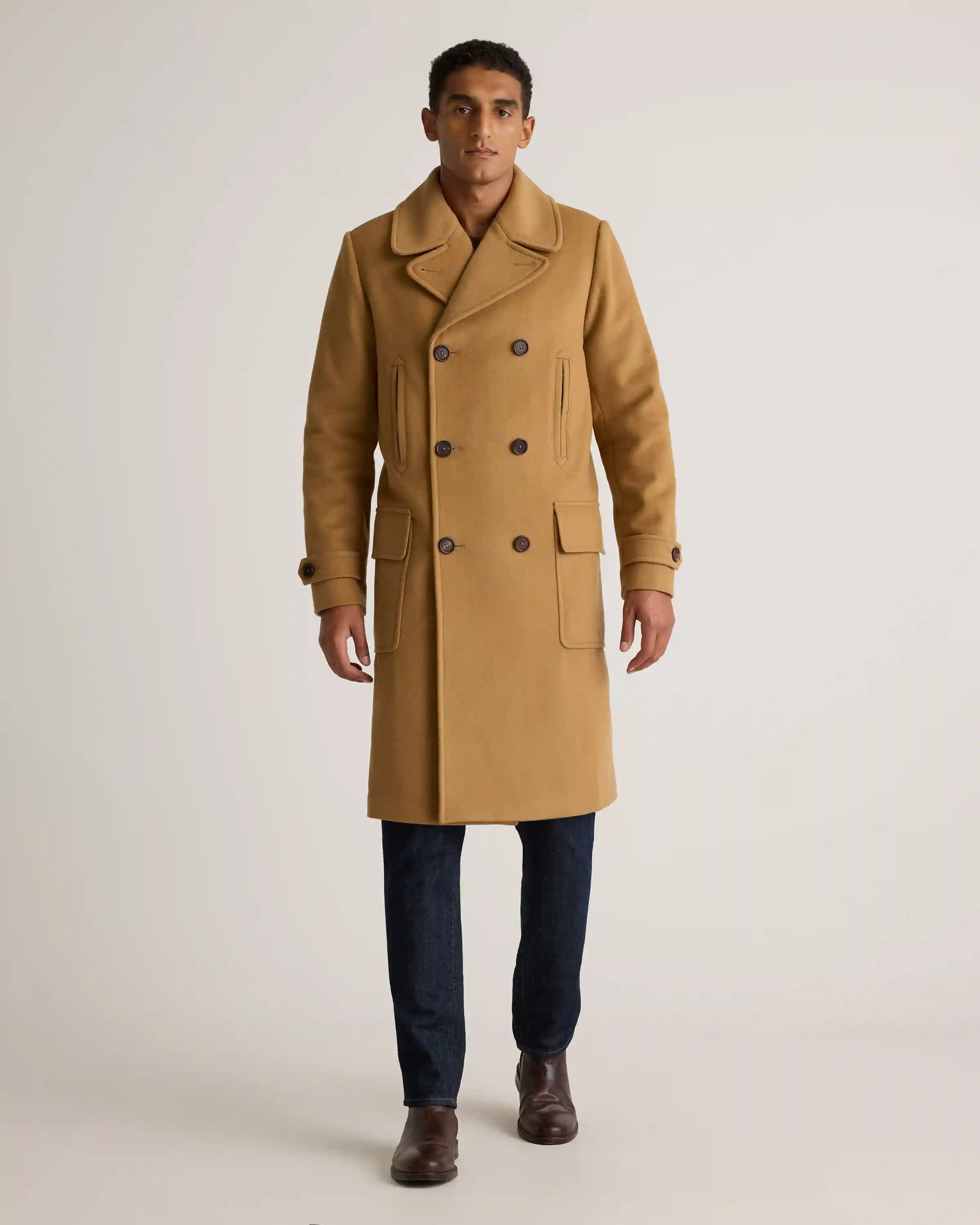 Italian Wool Double-Breasted Officer Topcoat