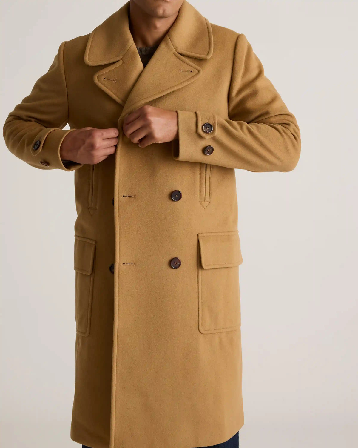 Italian Wool Double-Breasted Officer Topcoat