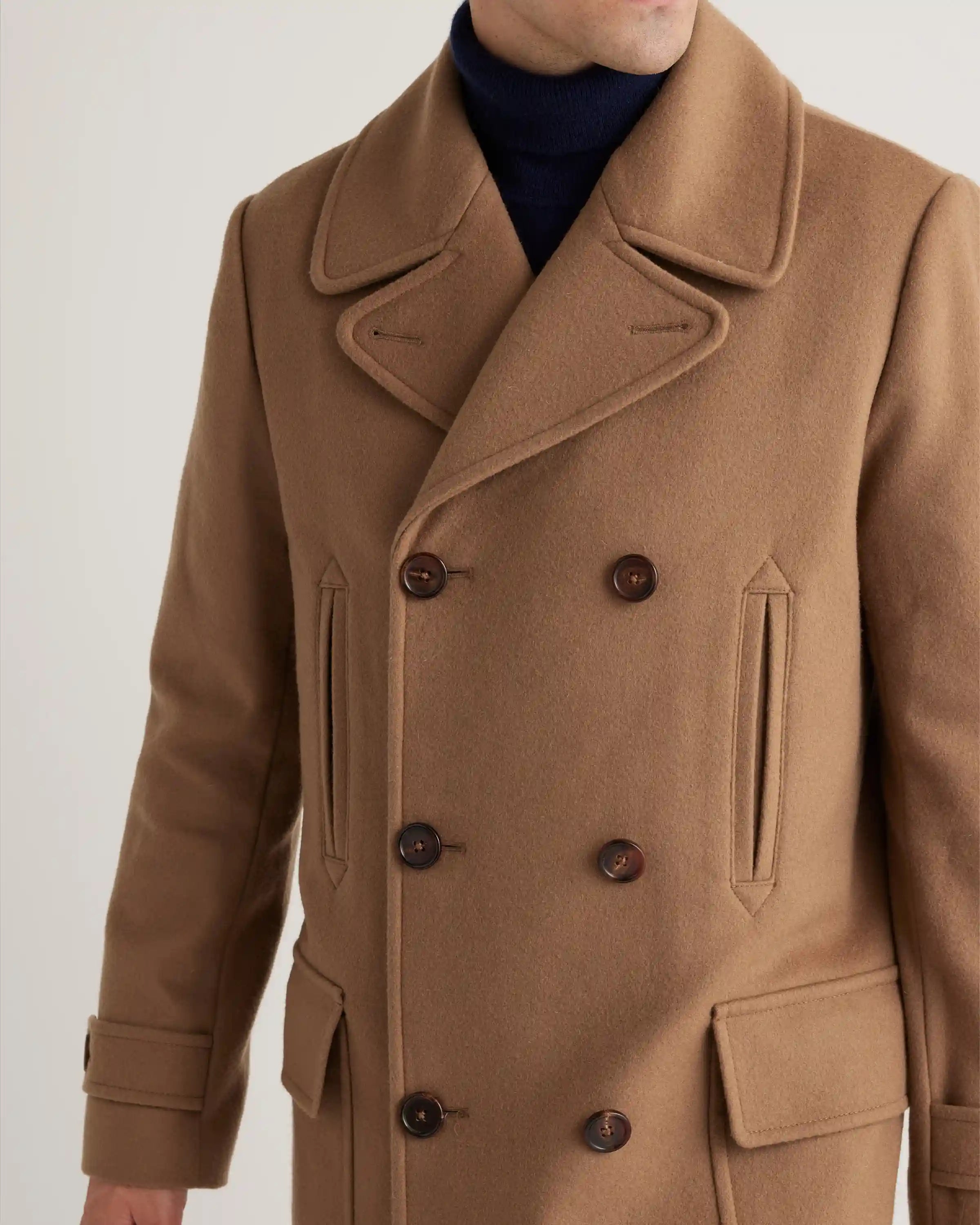Italian Wool Double-Breasted Officer Topcoat