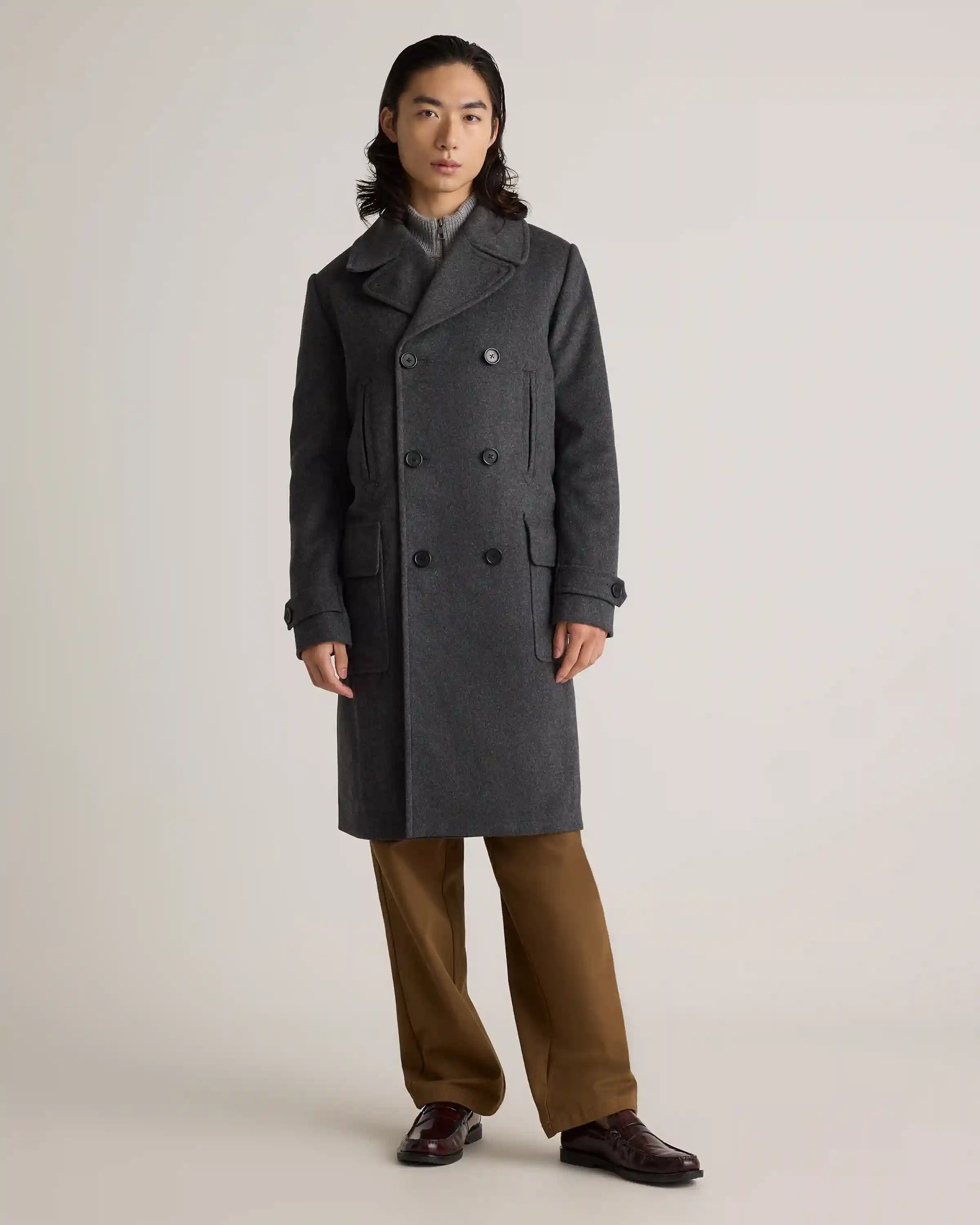 Italian Wool Double-Breasted Officer Topcoat