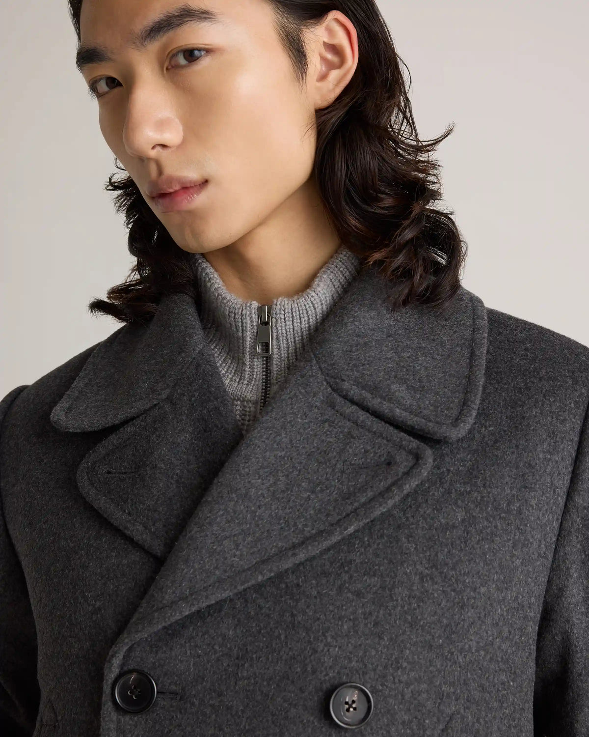 Italian Wool Double-Breasted Officer Topcoat