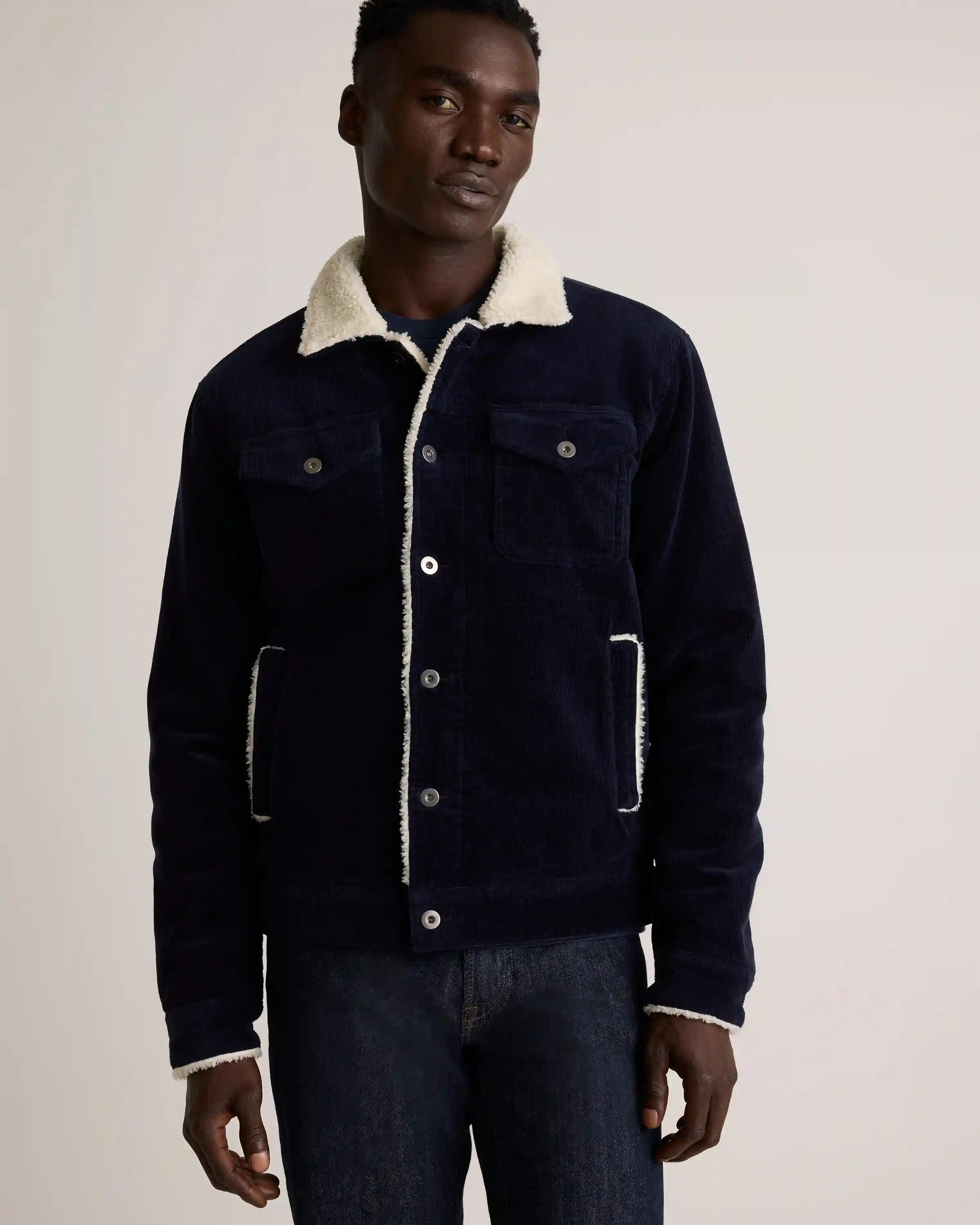 Organic Stretch Corduroy Sherpa-Lined Trucker Jacket