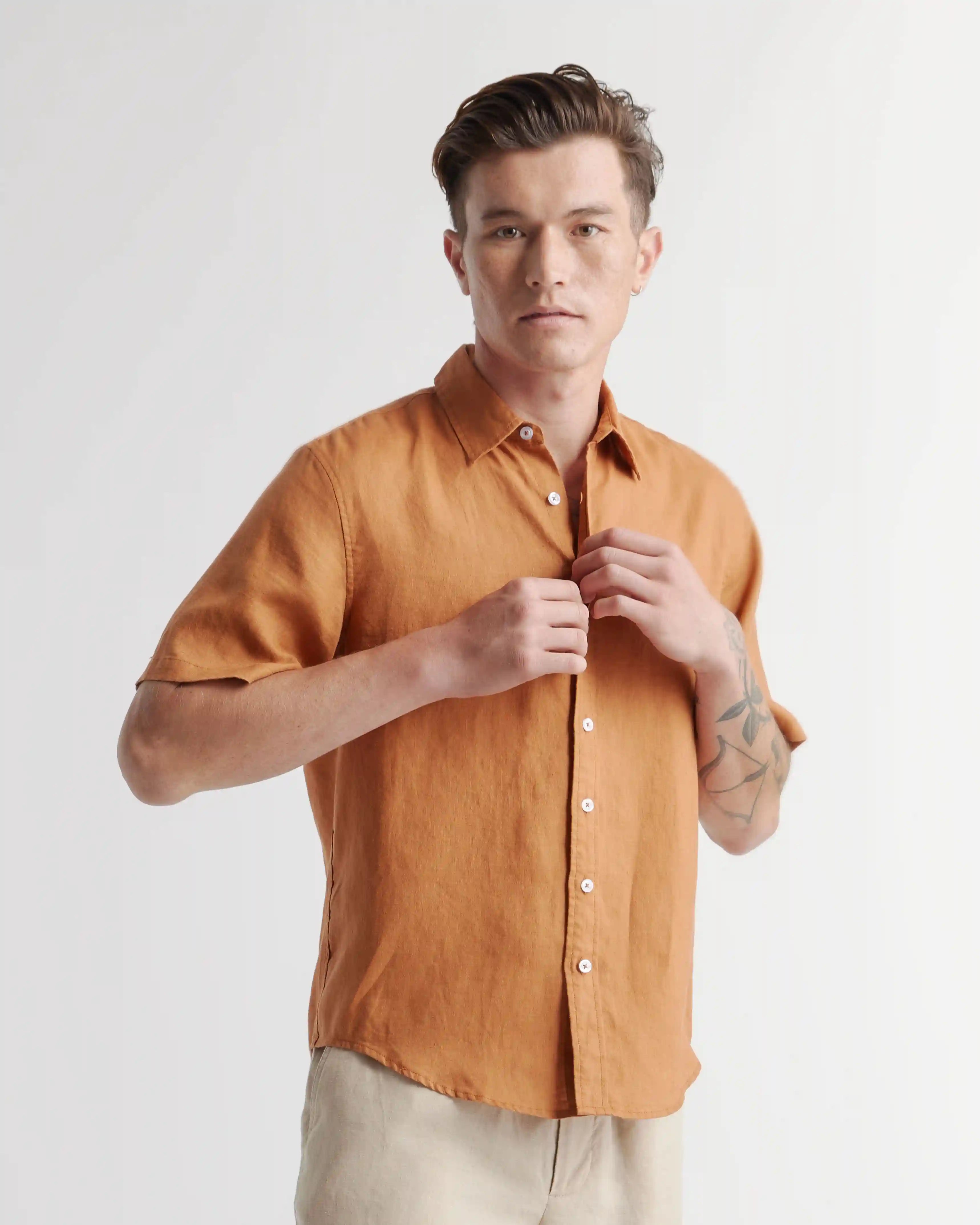 100% European Linen Relaxed Short Sleeve Shirt