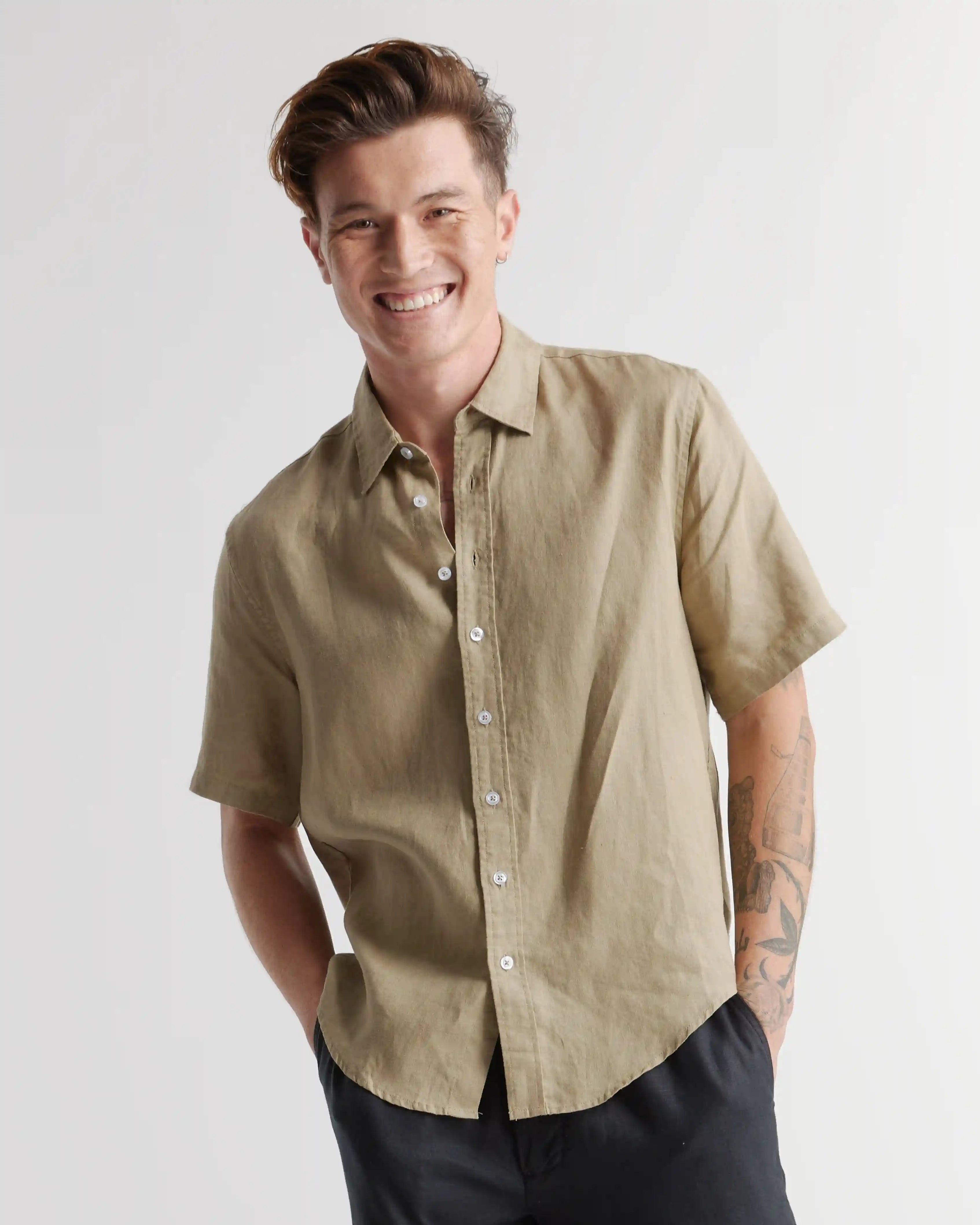 100% European Linen Relaxed Short Sleeve Shirt