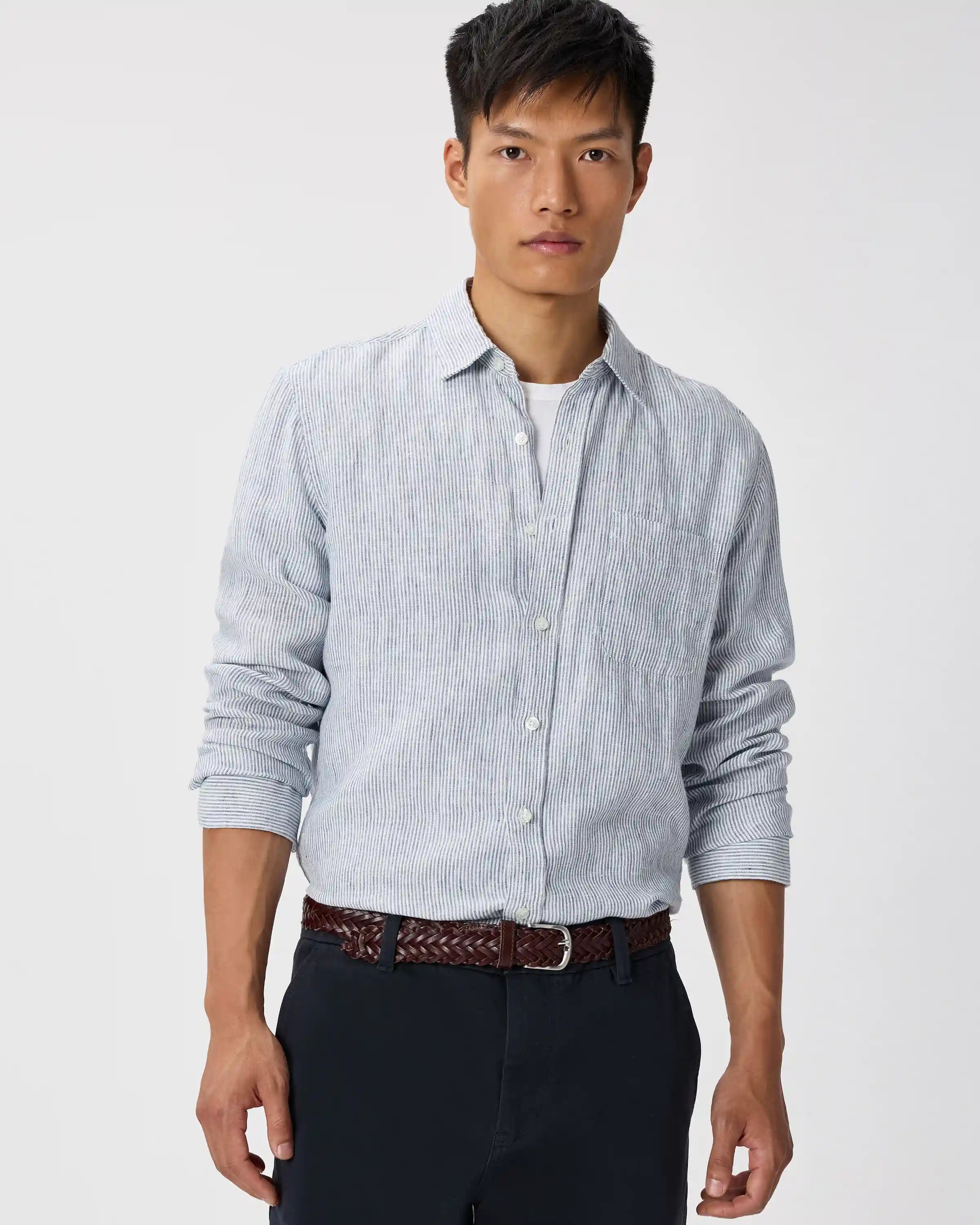 100% European Linen Relaxed Long Sleeve Pocket Shirt