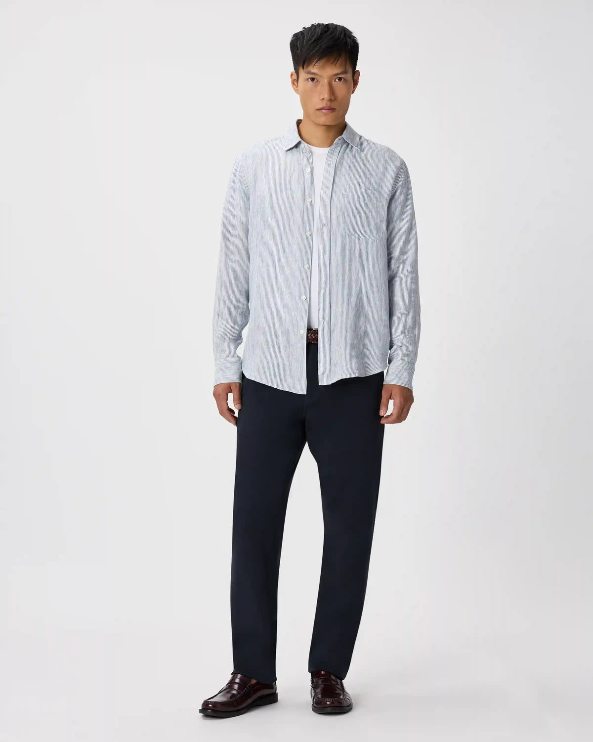 100% European Linen Relaxed Long Sleeve Pocket Shirt