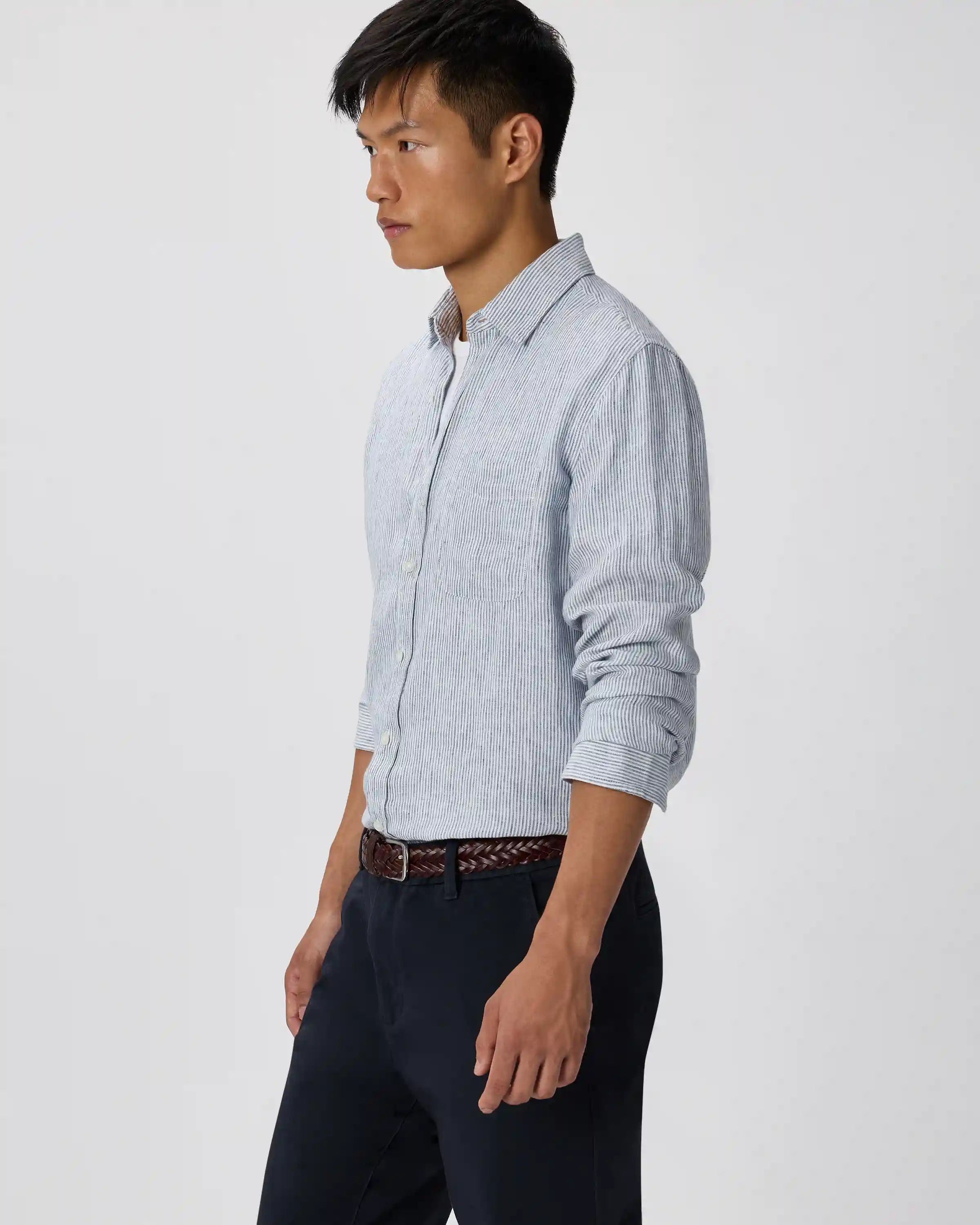 100% European Linen Relaxed Long Sleeve Pocket Shirt