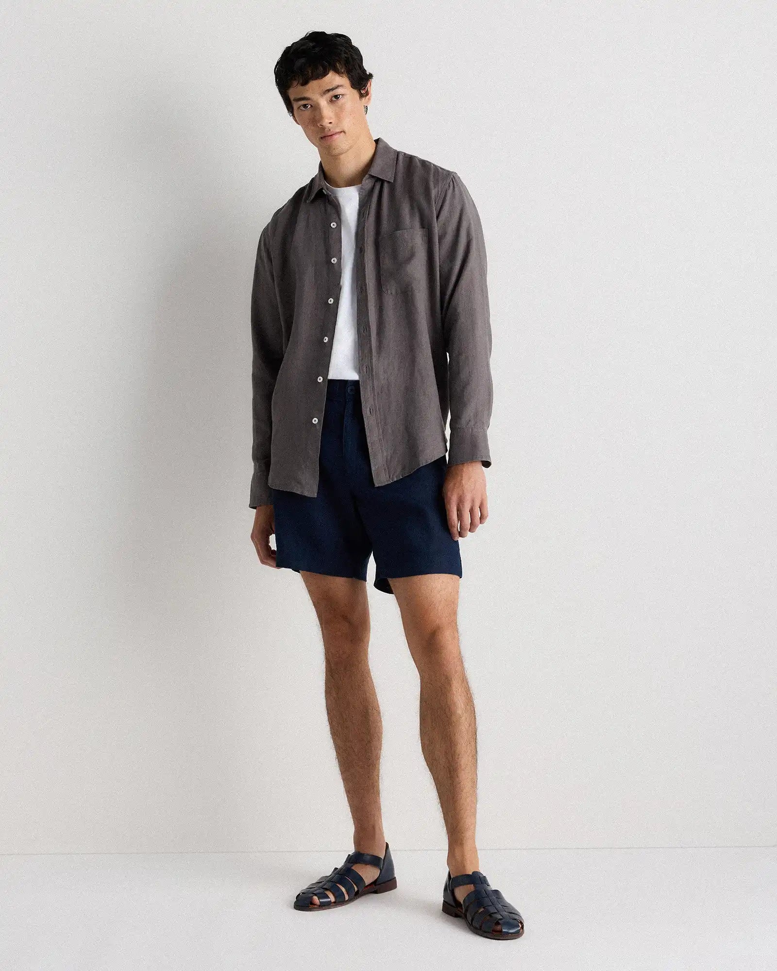 100% European Linen Relaxed Long Sleeve Pocket Shirt