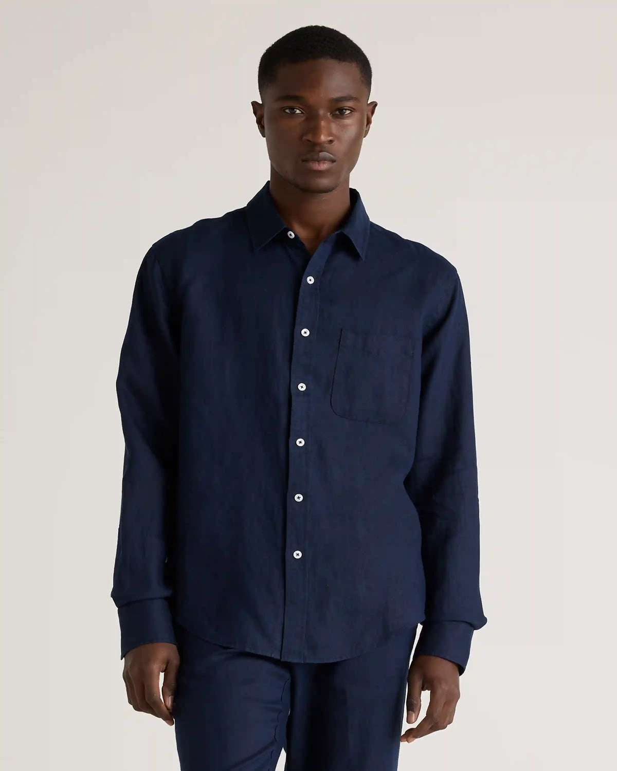 100% European Linen Relaxed Long Sleeve Pocket Shirt