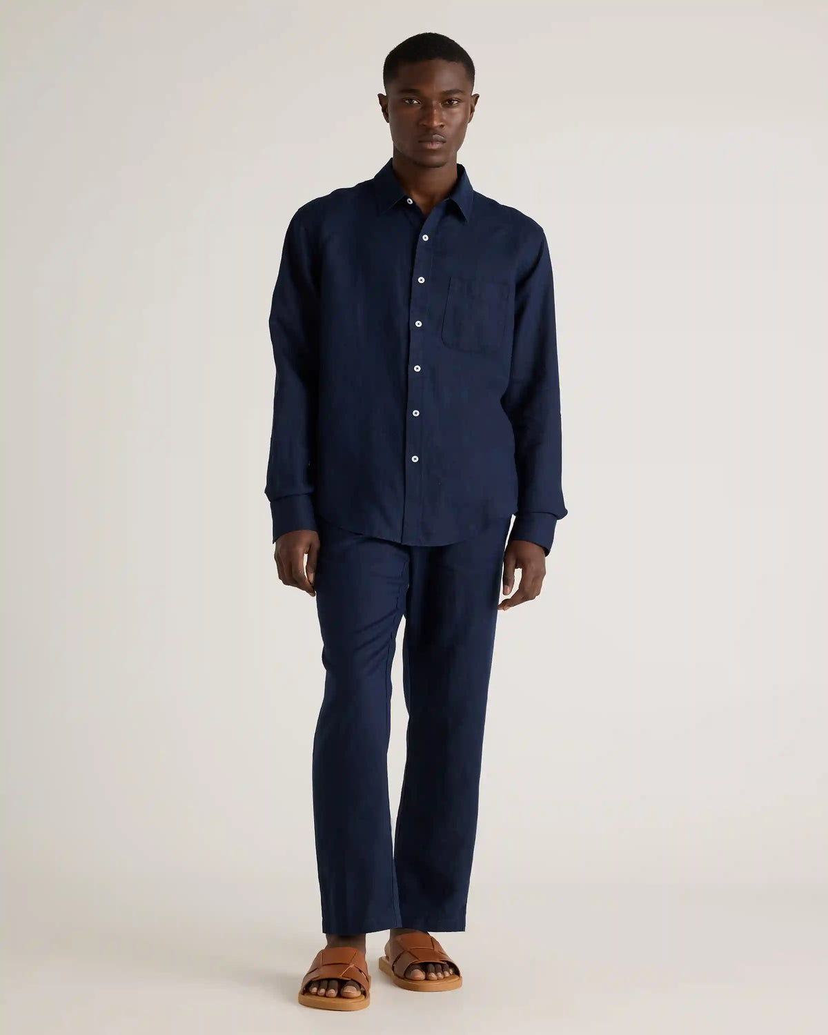 100% European Linen Relaxed Long Sleeve Pocket Shirt