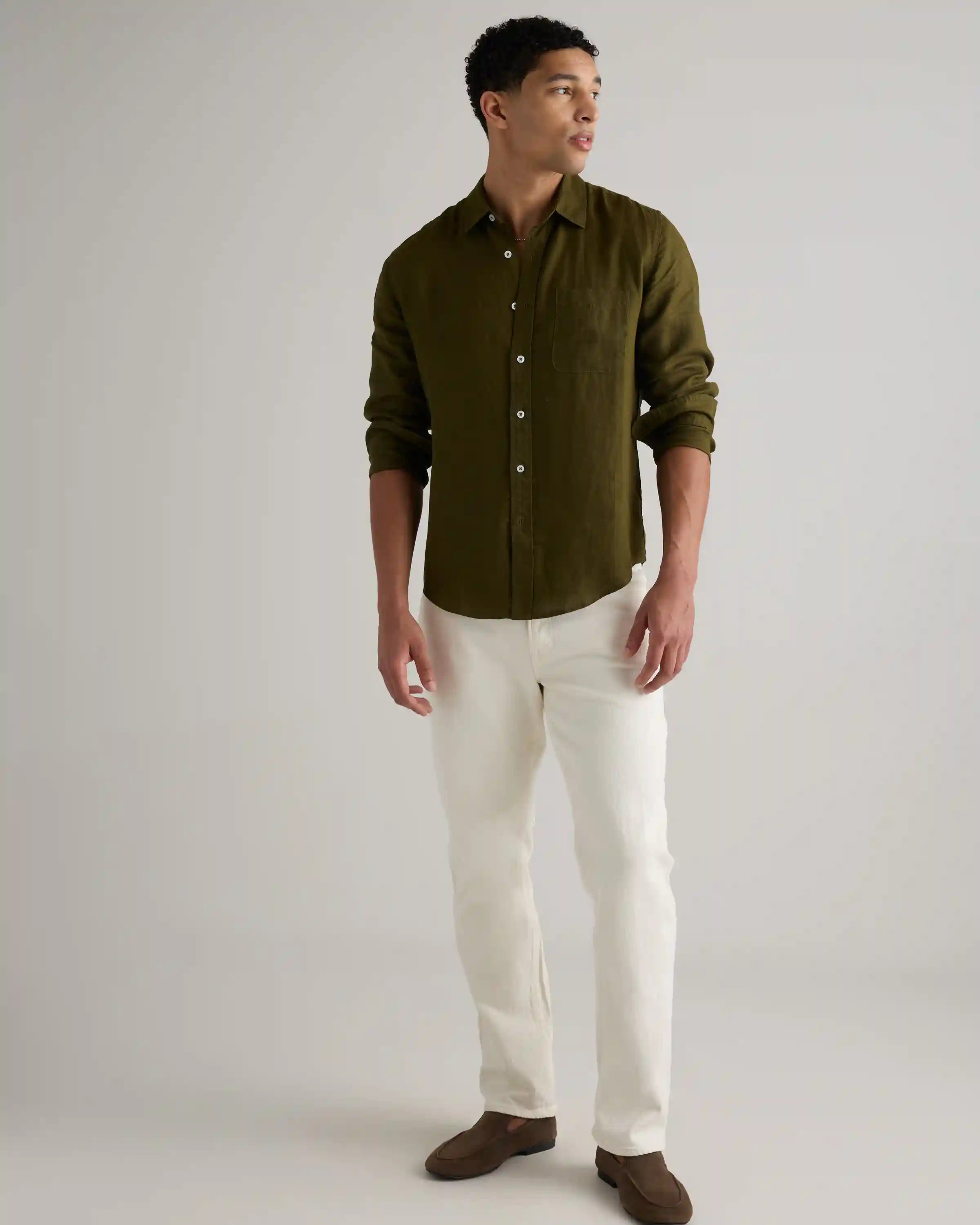 100% European Linen Relaxed Long Sleeve Pocket Shirt
