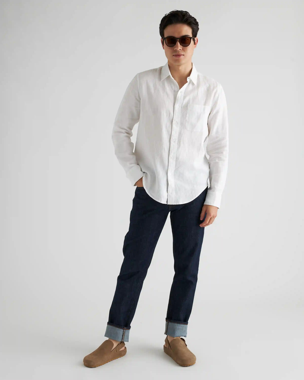 100% European Linen Relaxed Long Sleeve Pocket Shirt