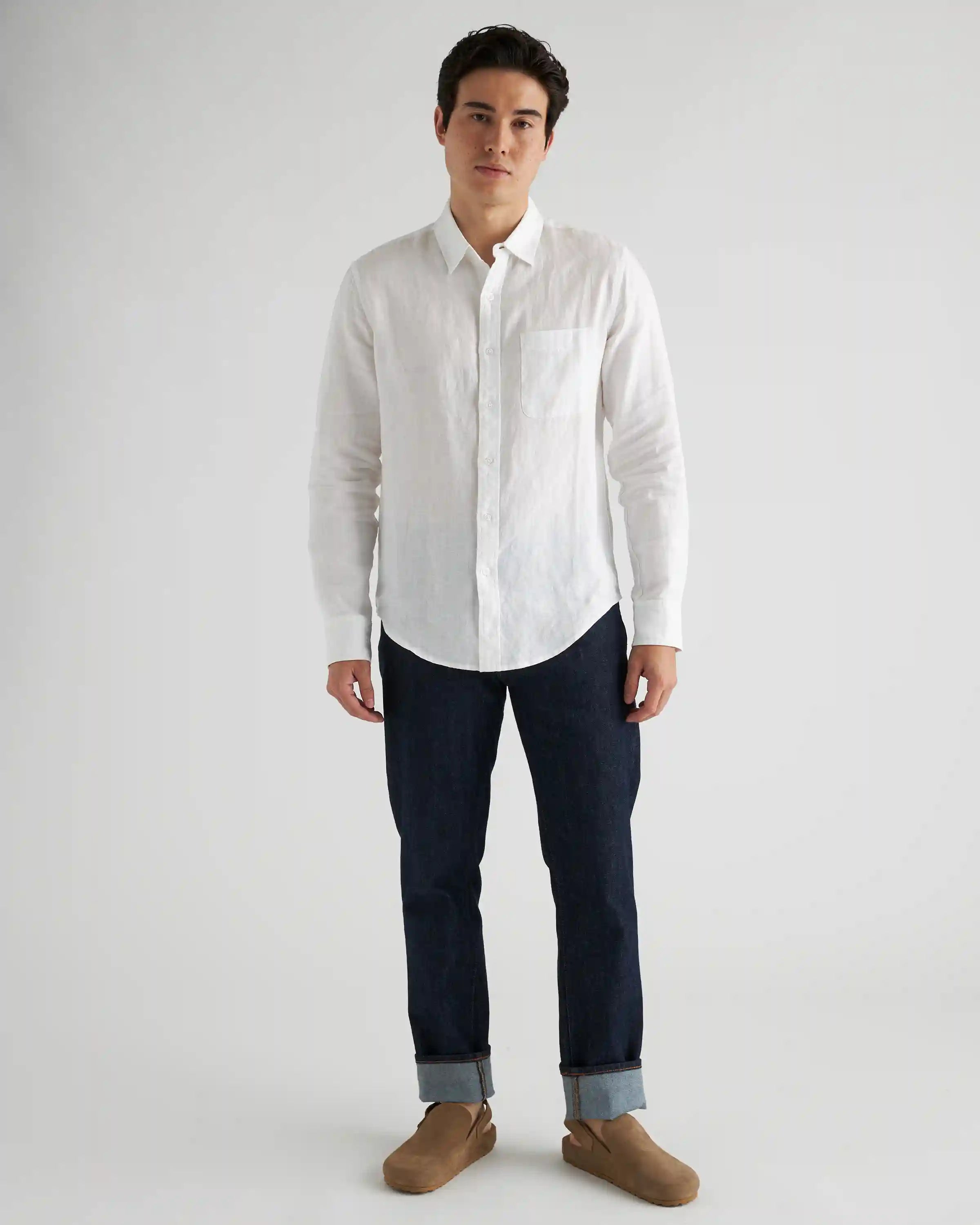 100% European Linen Relaxed Long Sleeve Pocket Shirt