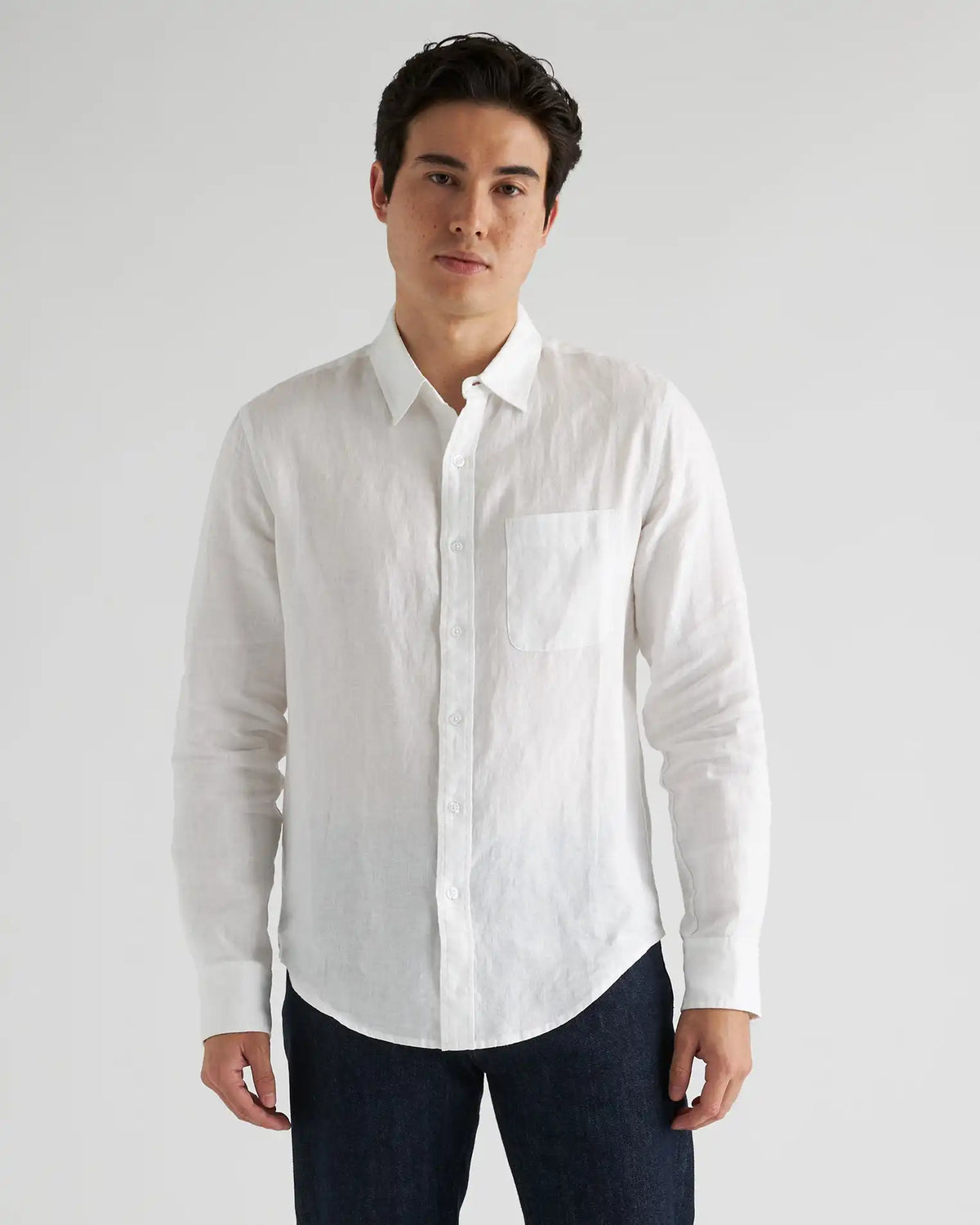 100% European Linen Relaxed Long Sleeve Pocket Shirt
