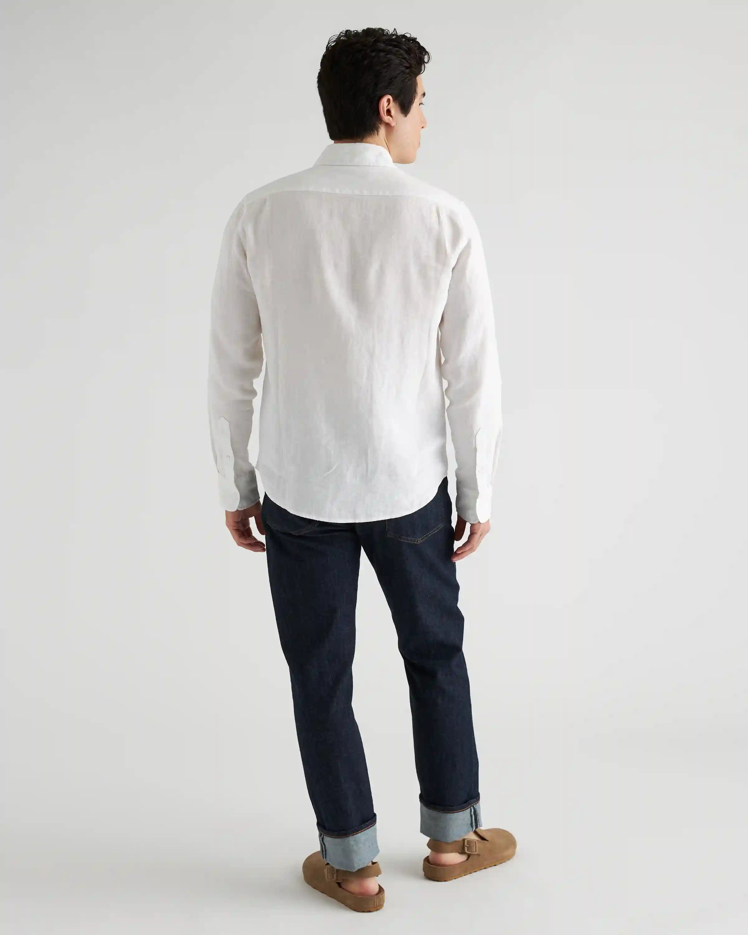 100% European Linen Relaxed Long Sleeve Pocket Shirt