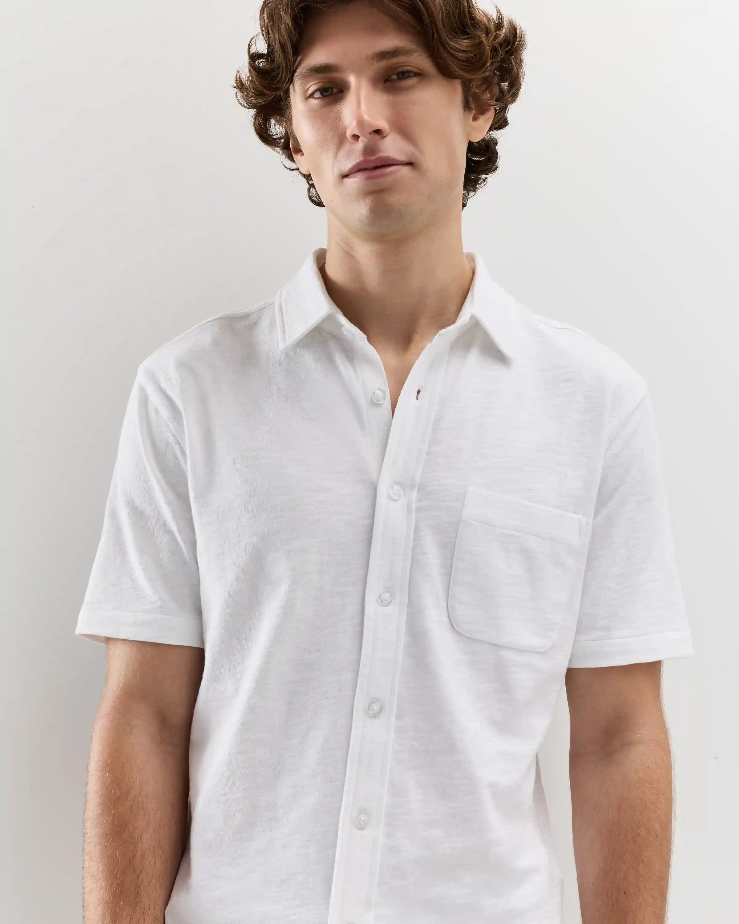 100% Organic Cotton Slub Short Sleeve Button Up Shirt