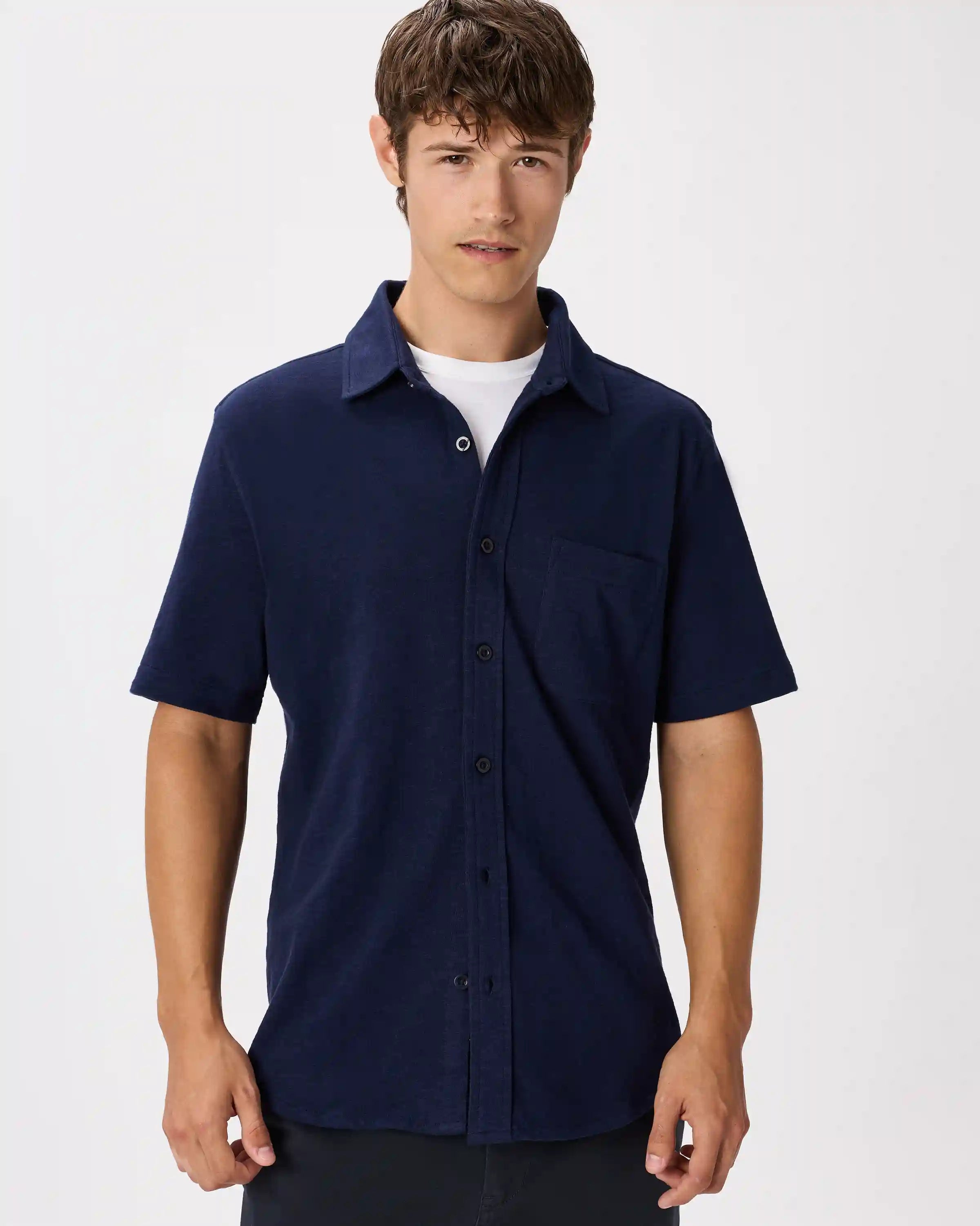 100% Organic Cotton Slub Short Sleeve Button Up Shirt