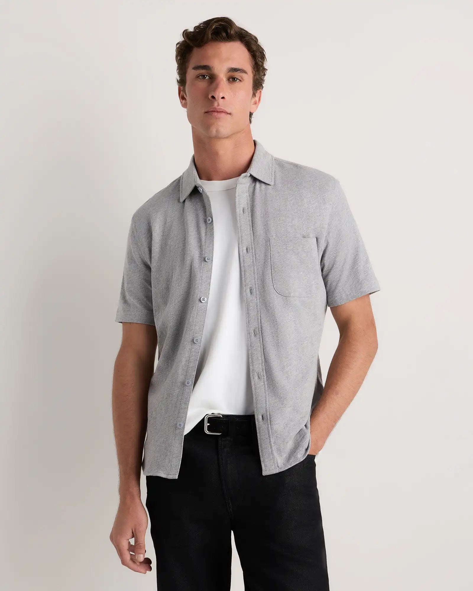 100% Organic Cotton Slub Short Sleeve Button Up Shirt