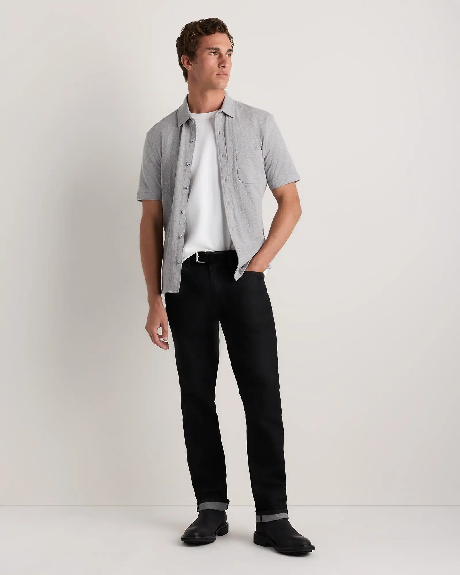 100% Organic Cotton Slub Short Sleeve Button Up Shirt
