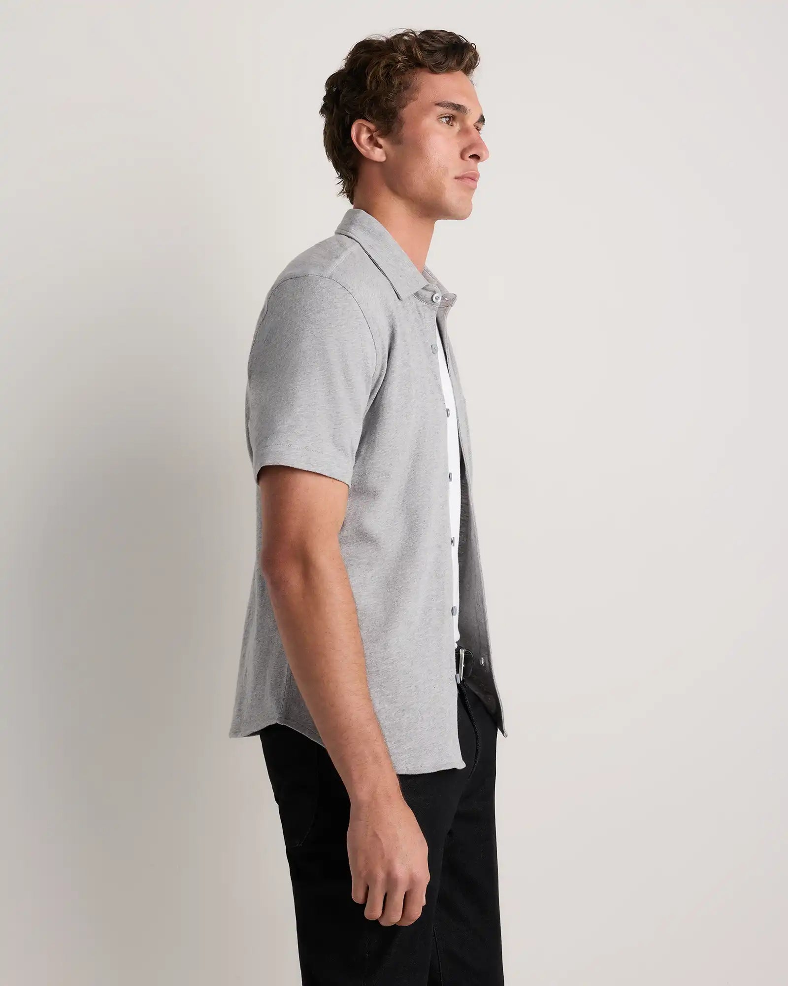 100% Organic Cotton Slub Short Sleeve Button Up Shirt