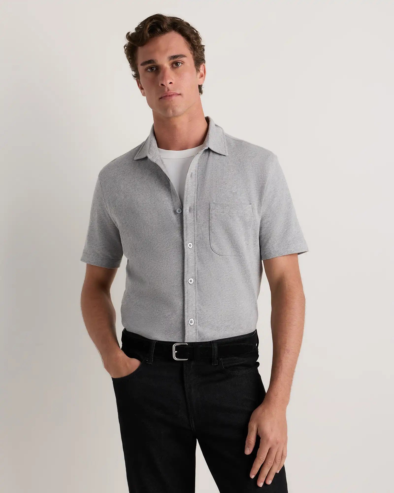 100% Organic Cotton Slub Short Sleeve Button Up Shirt