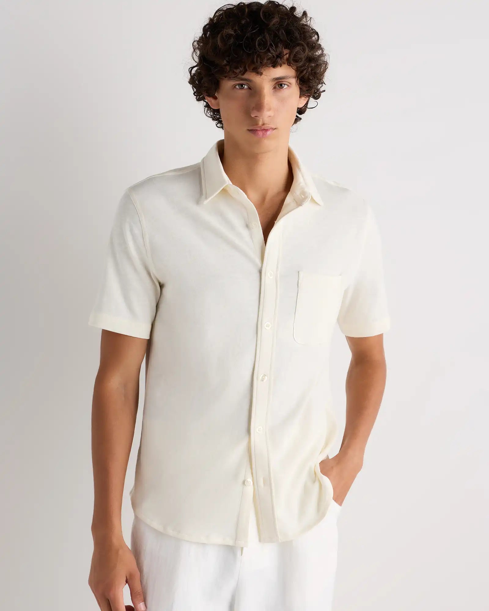 100% Organic Cotton Slub Short Sleeve Button Up Shirt
