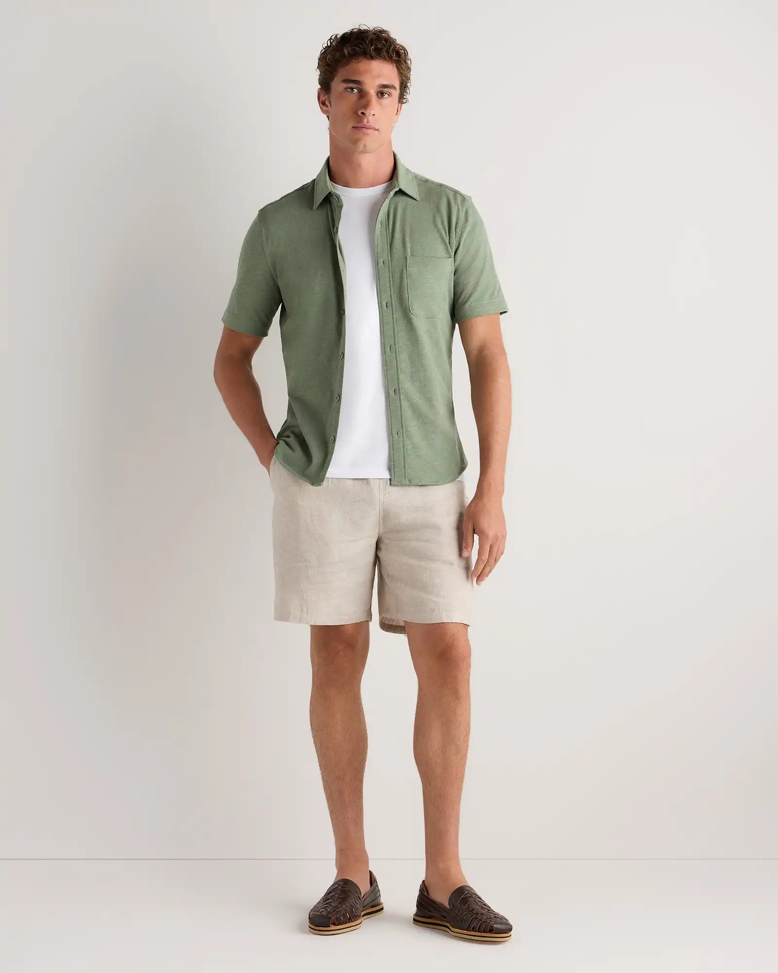 100% Organic Cotton Slub Short Sleeve Button Up Shirt