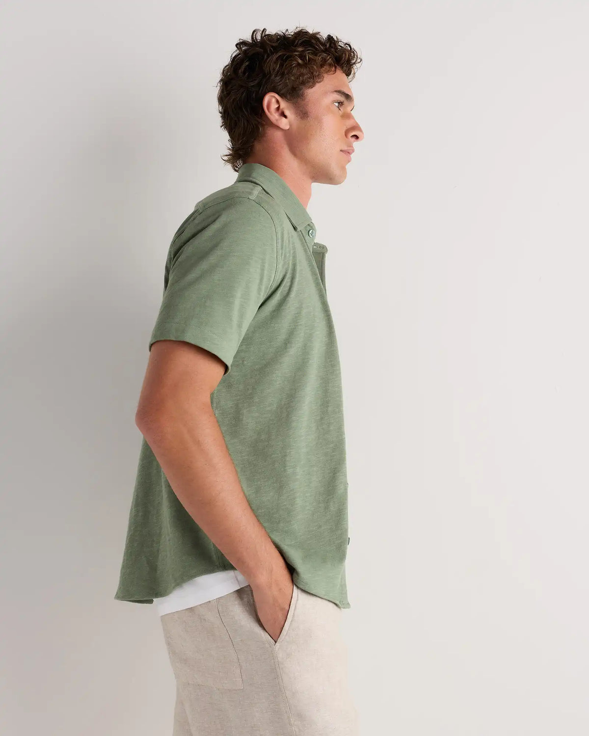 100% Organic Cotton Slub Short Sleeve Button Up Shirt
