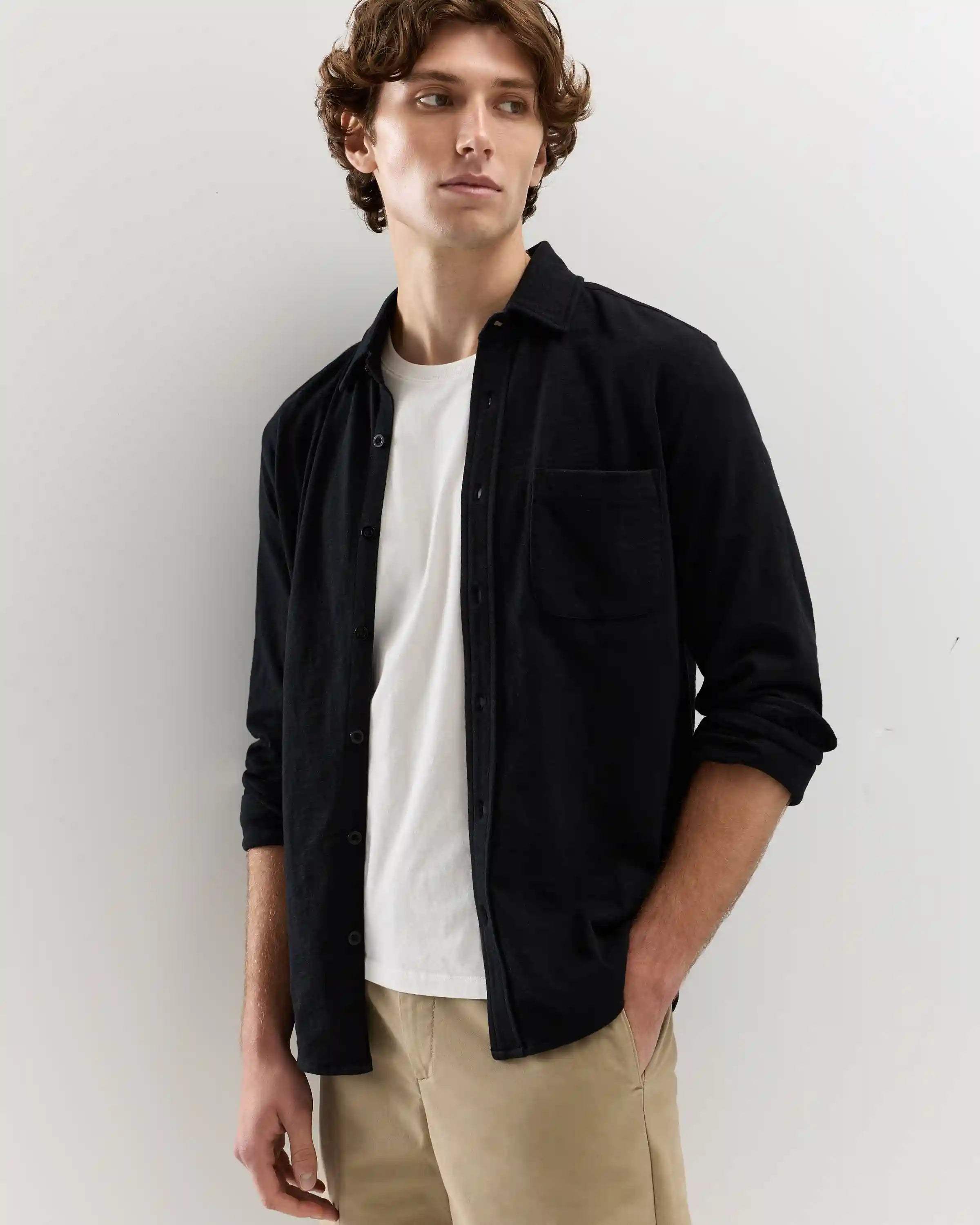 100% Organic Cotton Slub Long Sleeve Button Up Shirt
