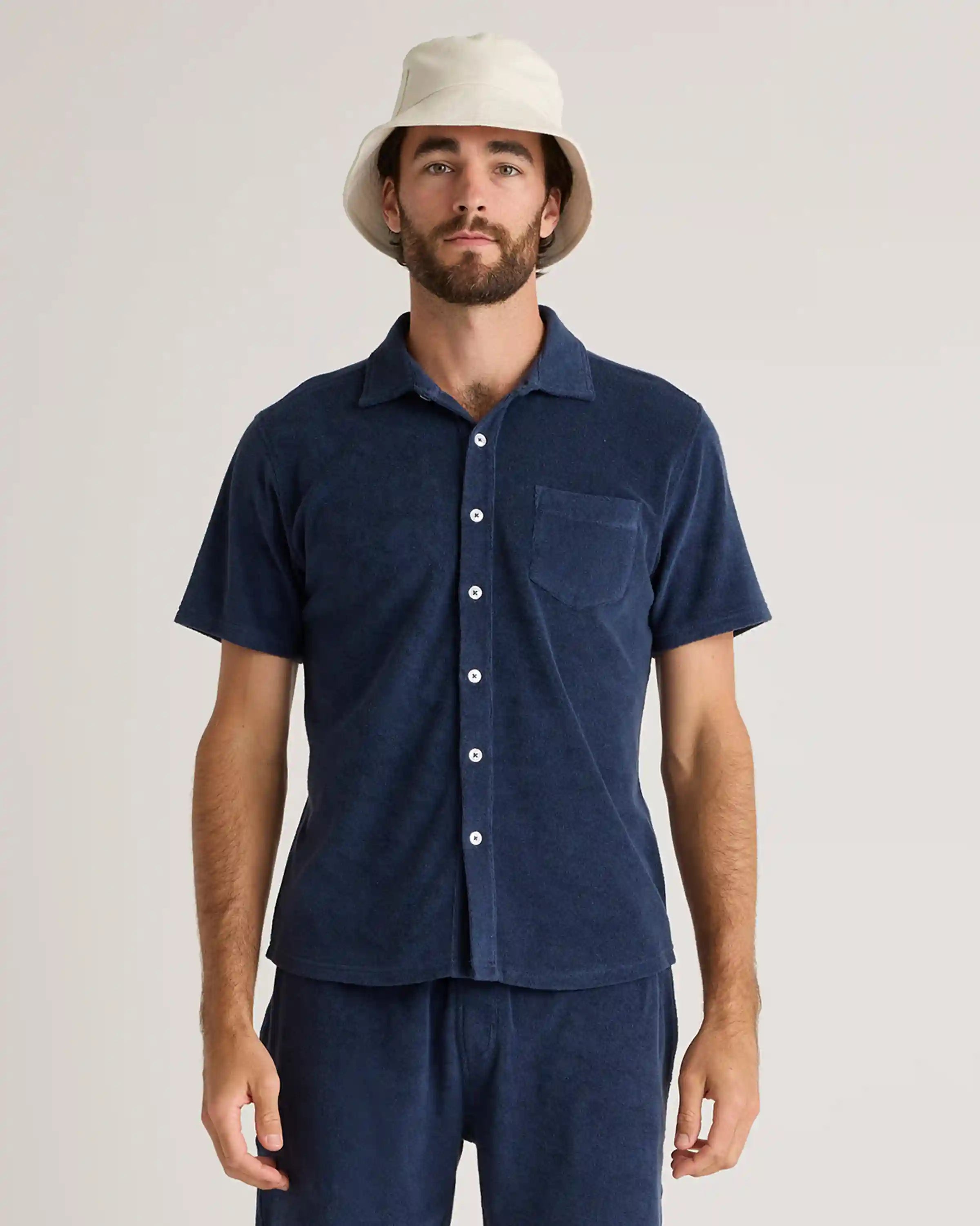 100% Organic Cotton Terry Towel Button Down Polo