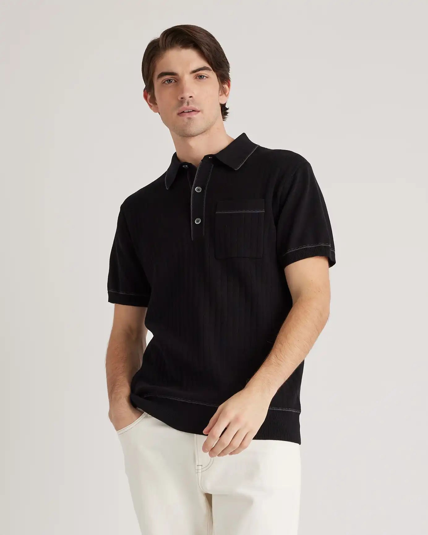 Organic Cotton-Silk Tipped Polo Sweater