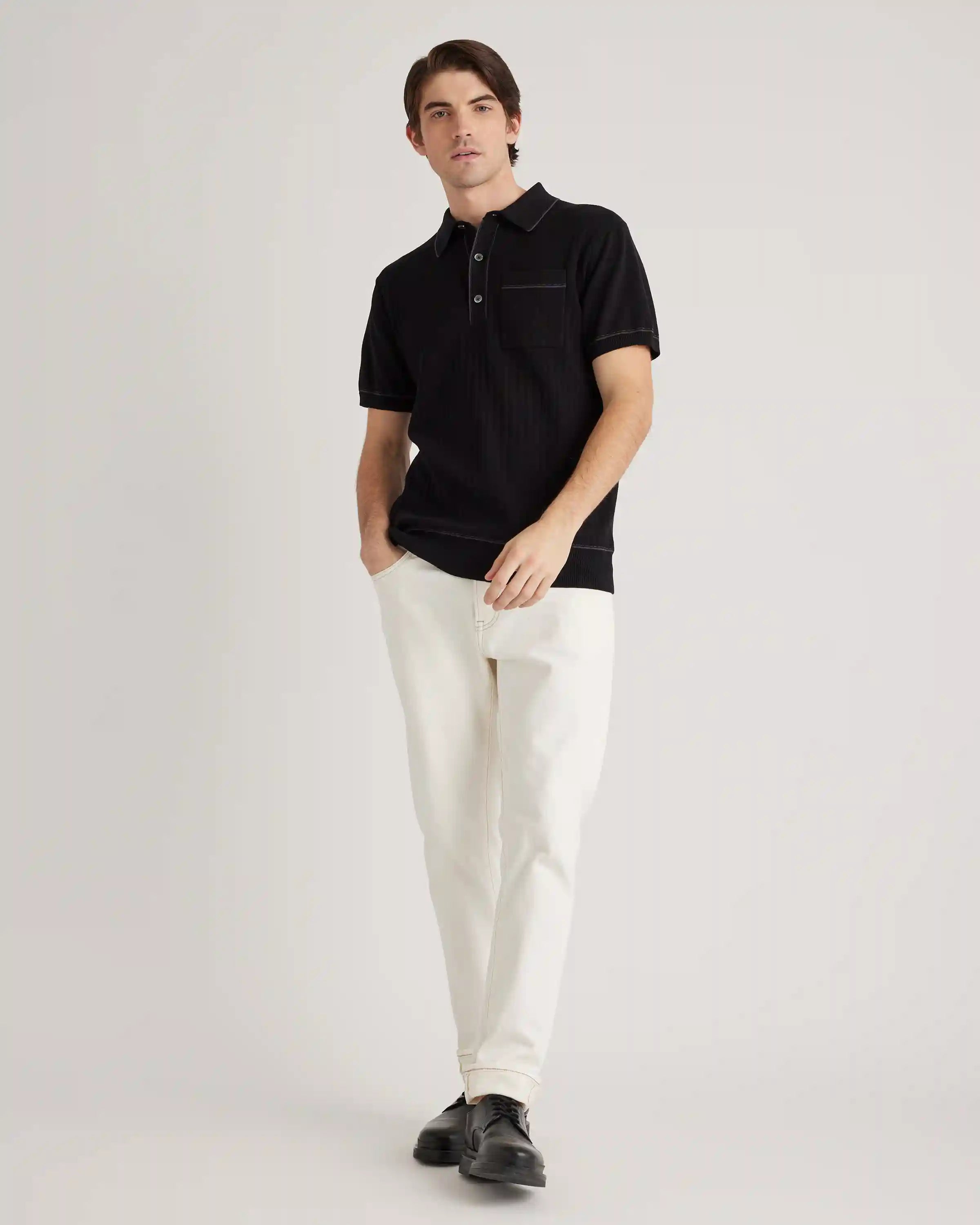 Organic Cotton-Silk Tipped Polo Sweater