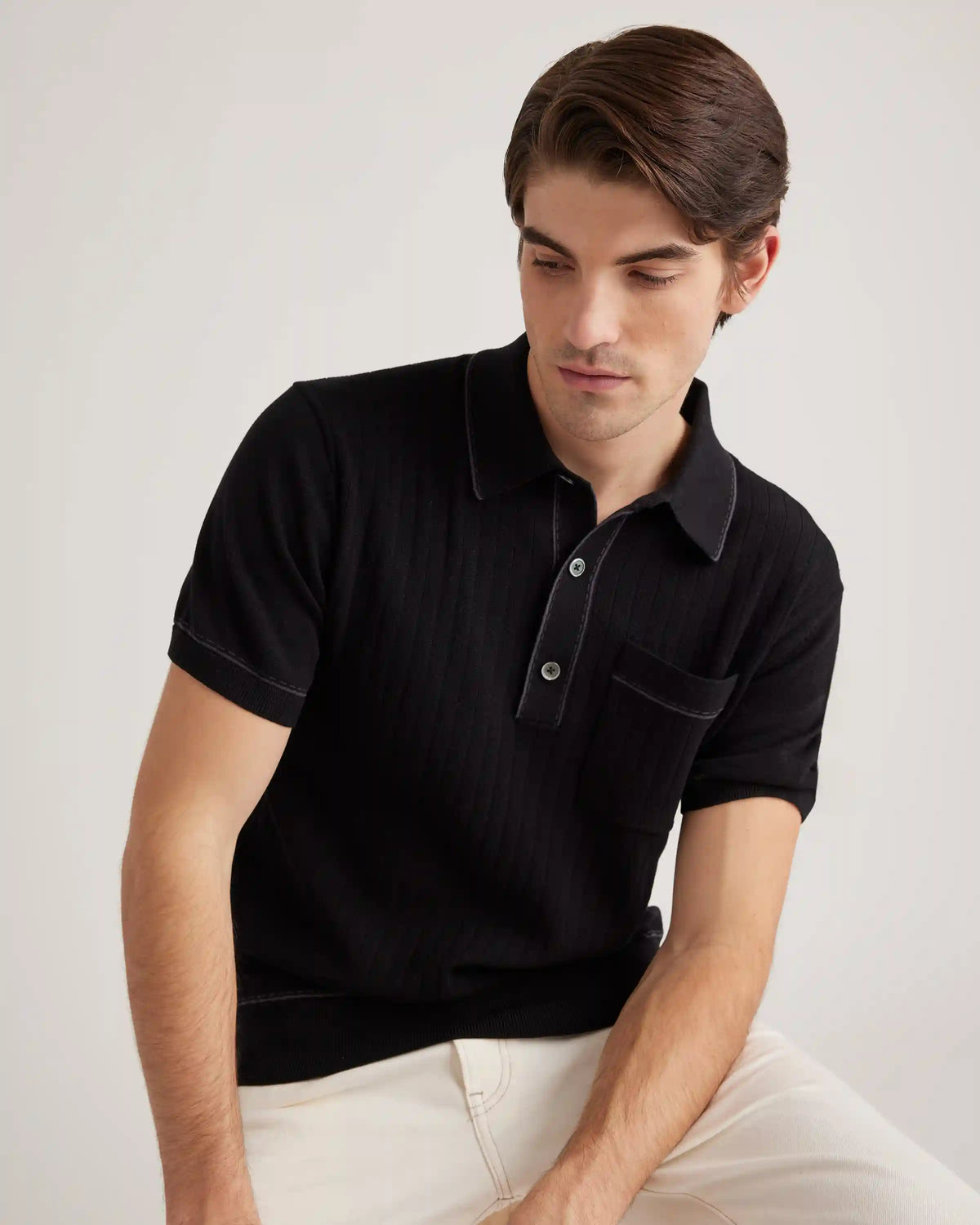 Organic Cotton-Silk Tipped Polo Sweater
