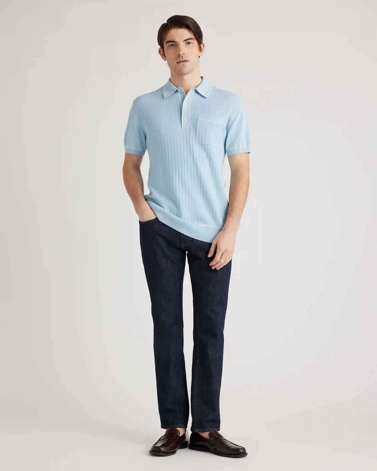 Organic Cotton-Silk Tipped Polo Sweater