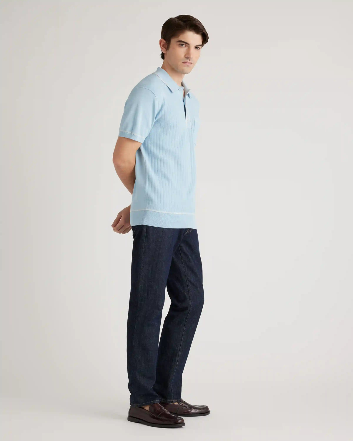 Organic Cotton-Silk Tipped Polo Sweater