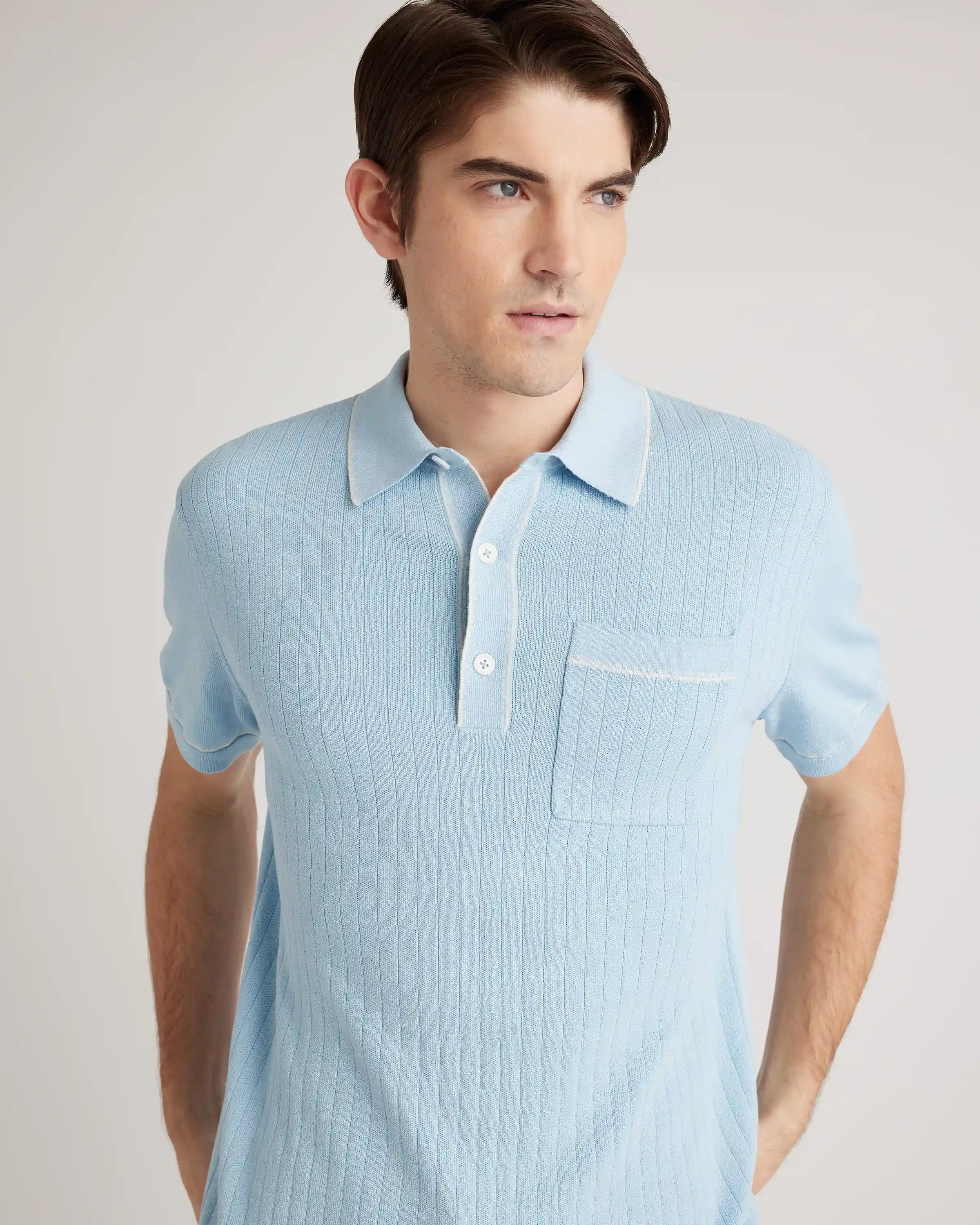 Organic Cotton-Silk Tipped Polo Sweater