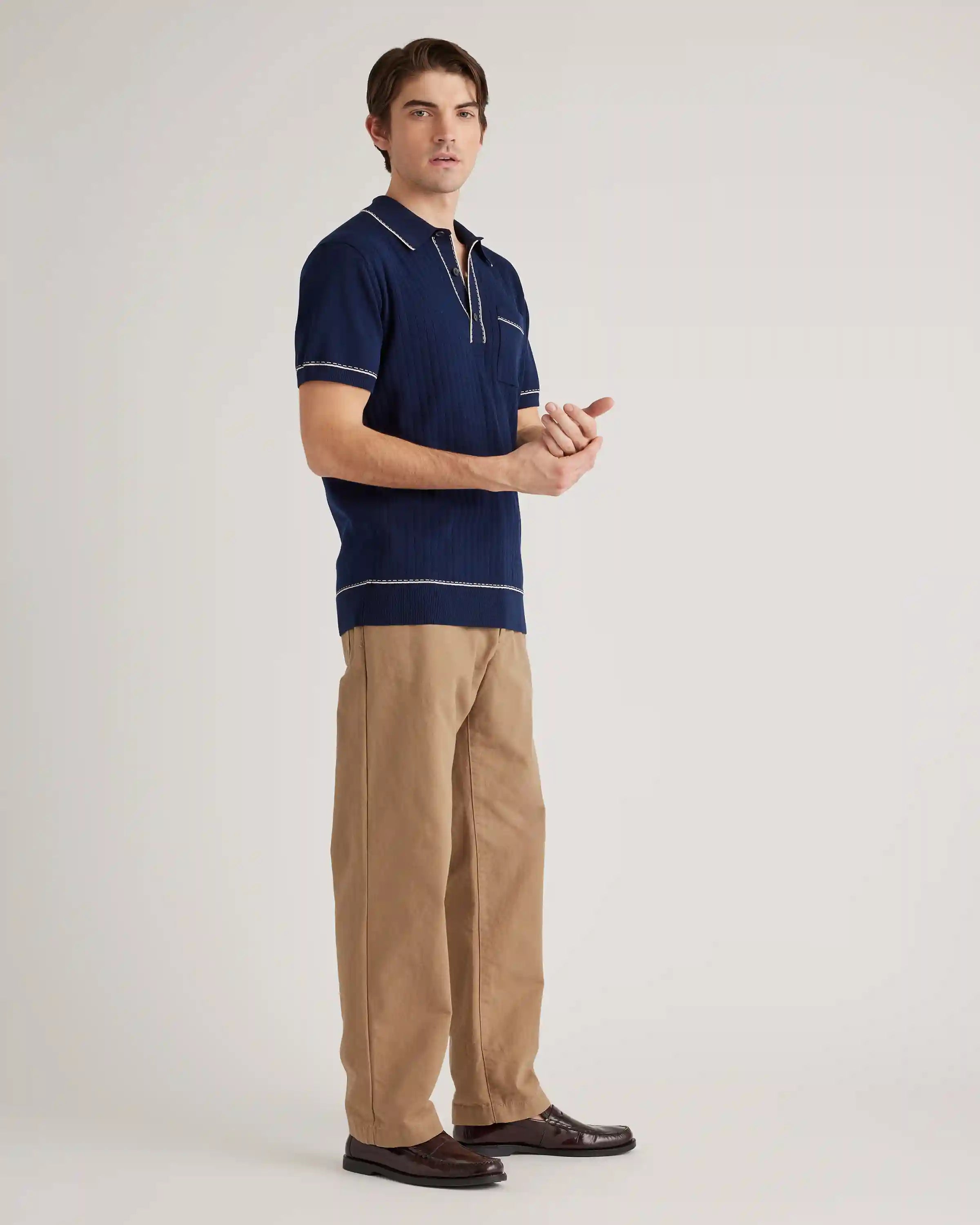 Organic Cotton-Silk Tipped Polo Sweater