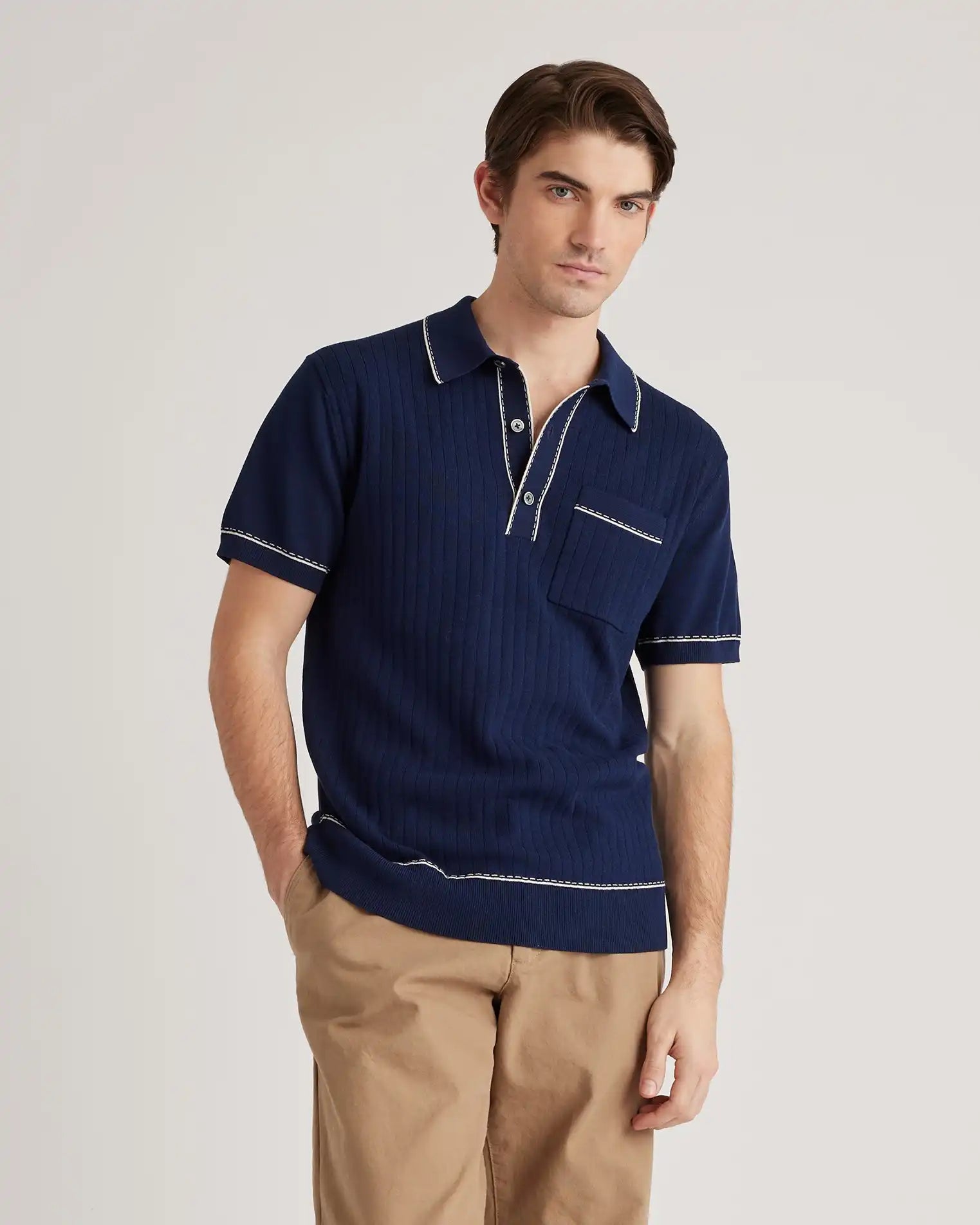 Organic Cotton-Silk Tipped Polo Sweater