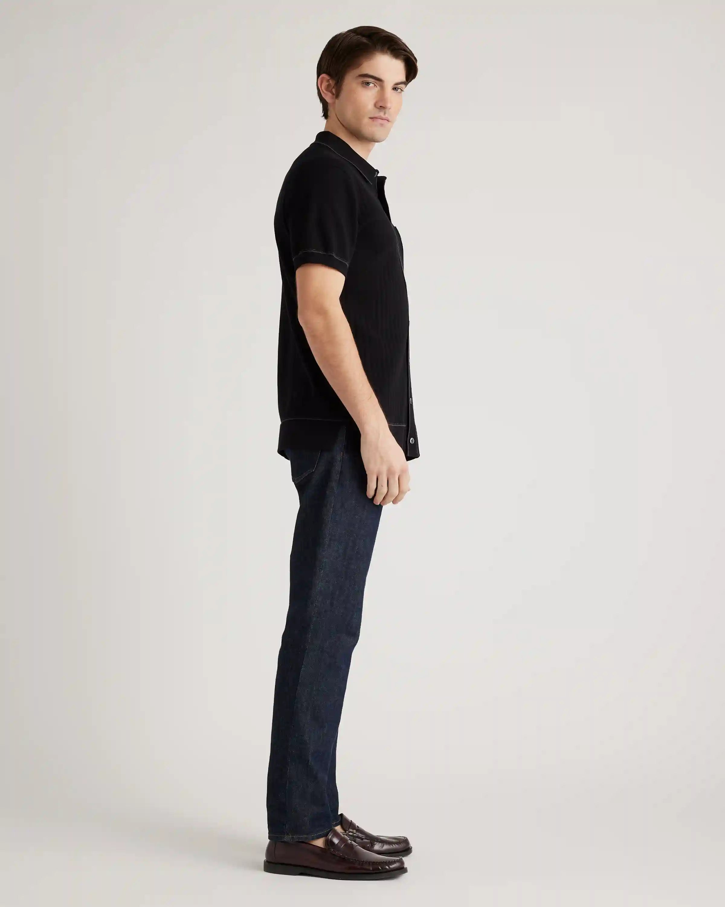Organic Cotton-Silk Tipped Button Down Polo Sweater