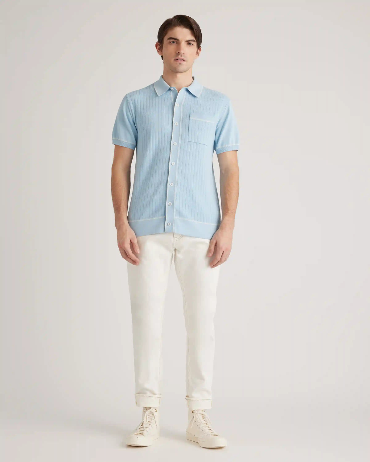Organic Cotton-Silk Tipped Button Down Polo Sweater