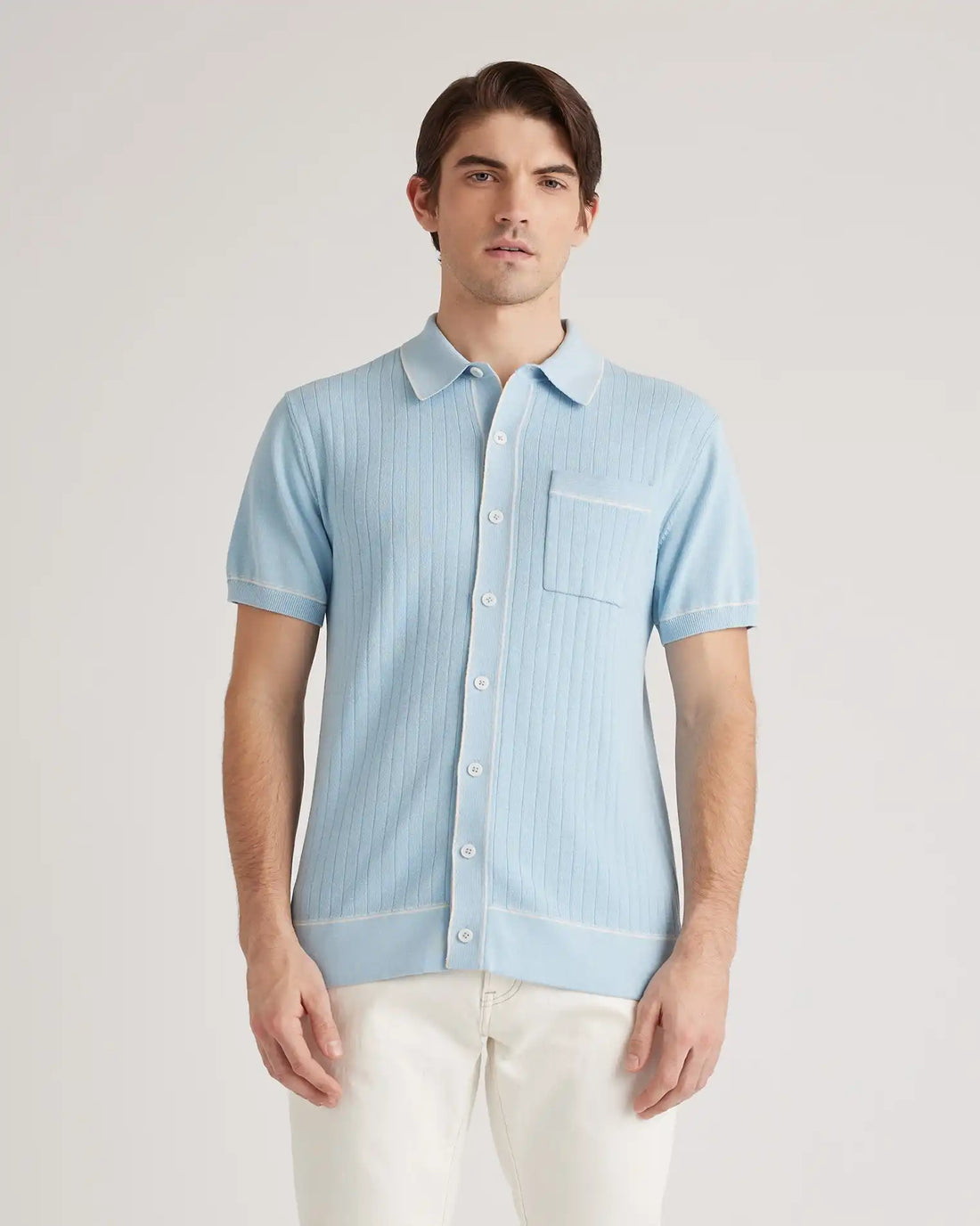 Organic Cotton-Silk Tipped Button Down Polo Sweater