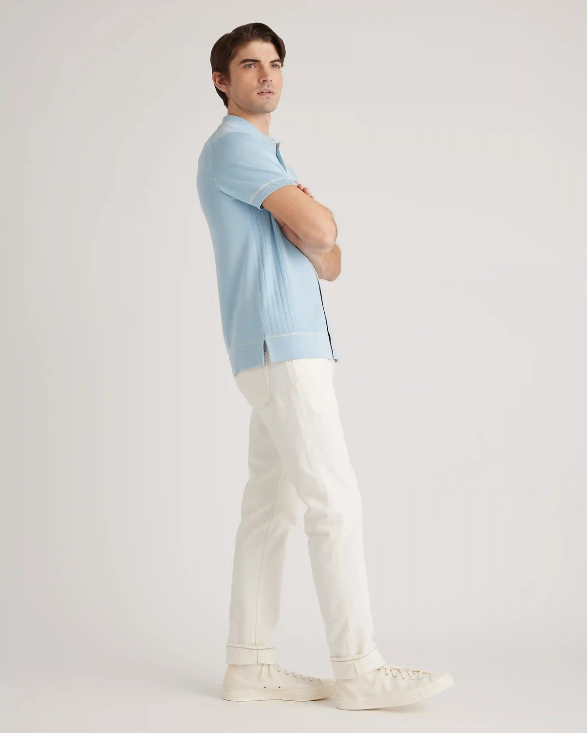 Organic Cotton-Silk Tipped Button Down Polo Sweater
